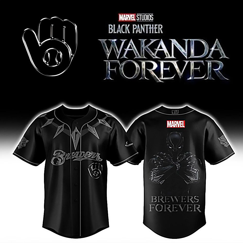 Milwaukee Brewers Black Panther 2025 Special Baseball Jesrey Baseball Gift Ideas For Guys