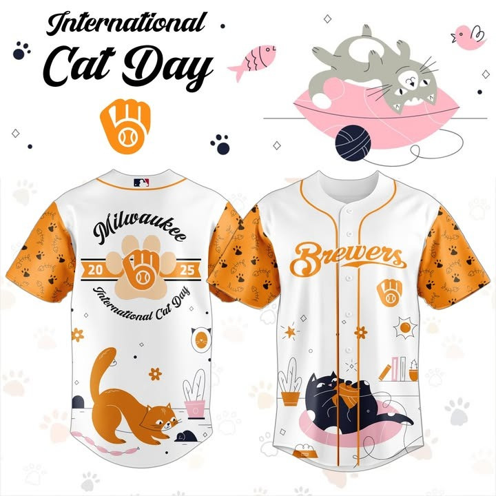 Milwaukee Brewers International Cat Day 2025 Jersey MLB Cute Gifts For Cat Lovers Owners