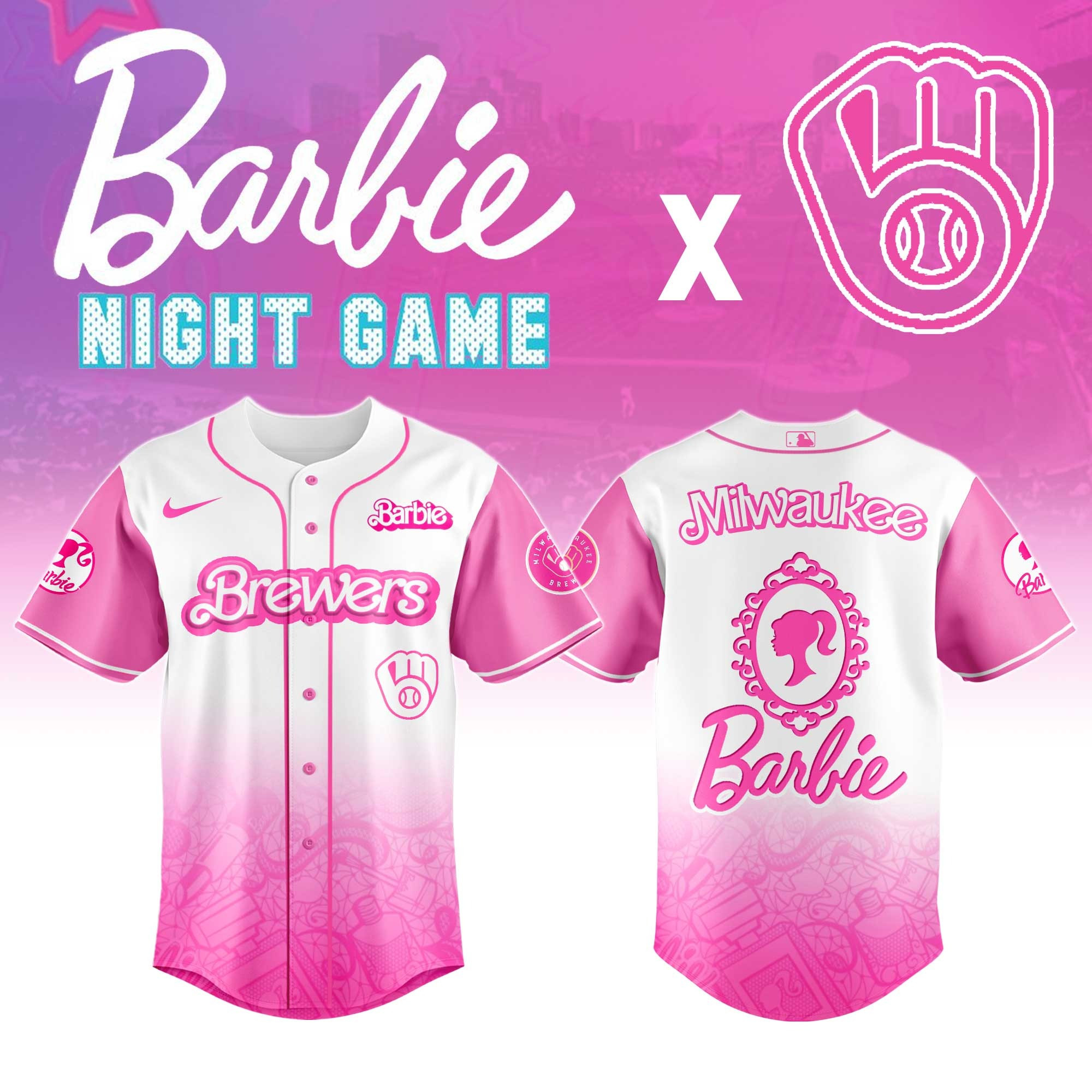Milwaukee Brewers MLB x Barbie Night Game Limited Edition Jersey Baseball Team Gift Ideas