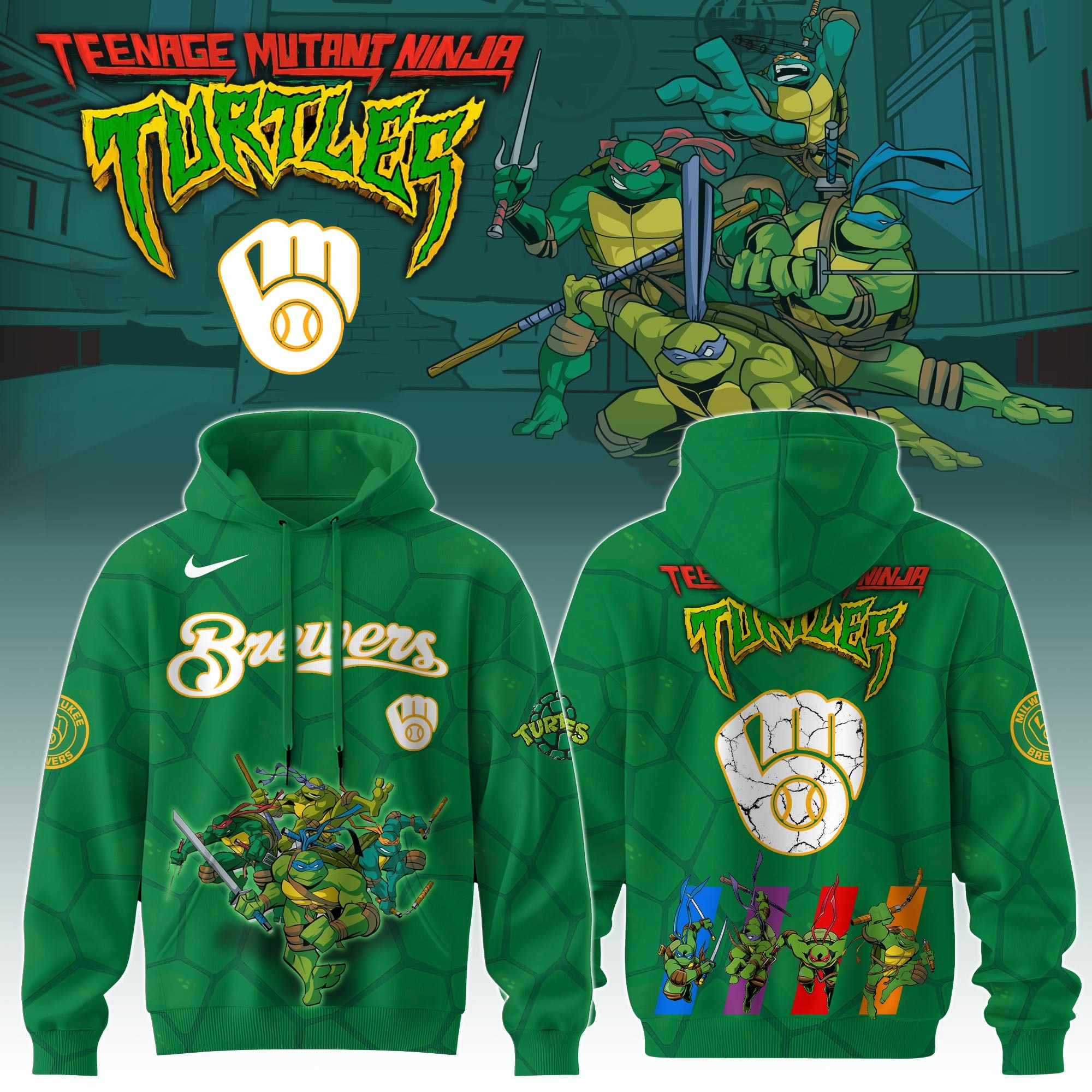 Milwaukee Brewers MLB X Ninja Turtles Hoodie Baseball Ninja Turtles Lovers Gifts For Fans