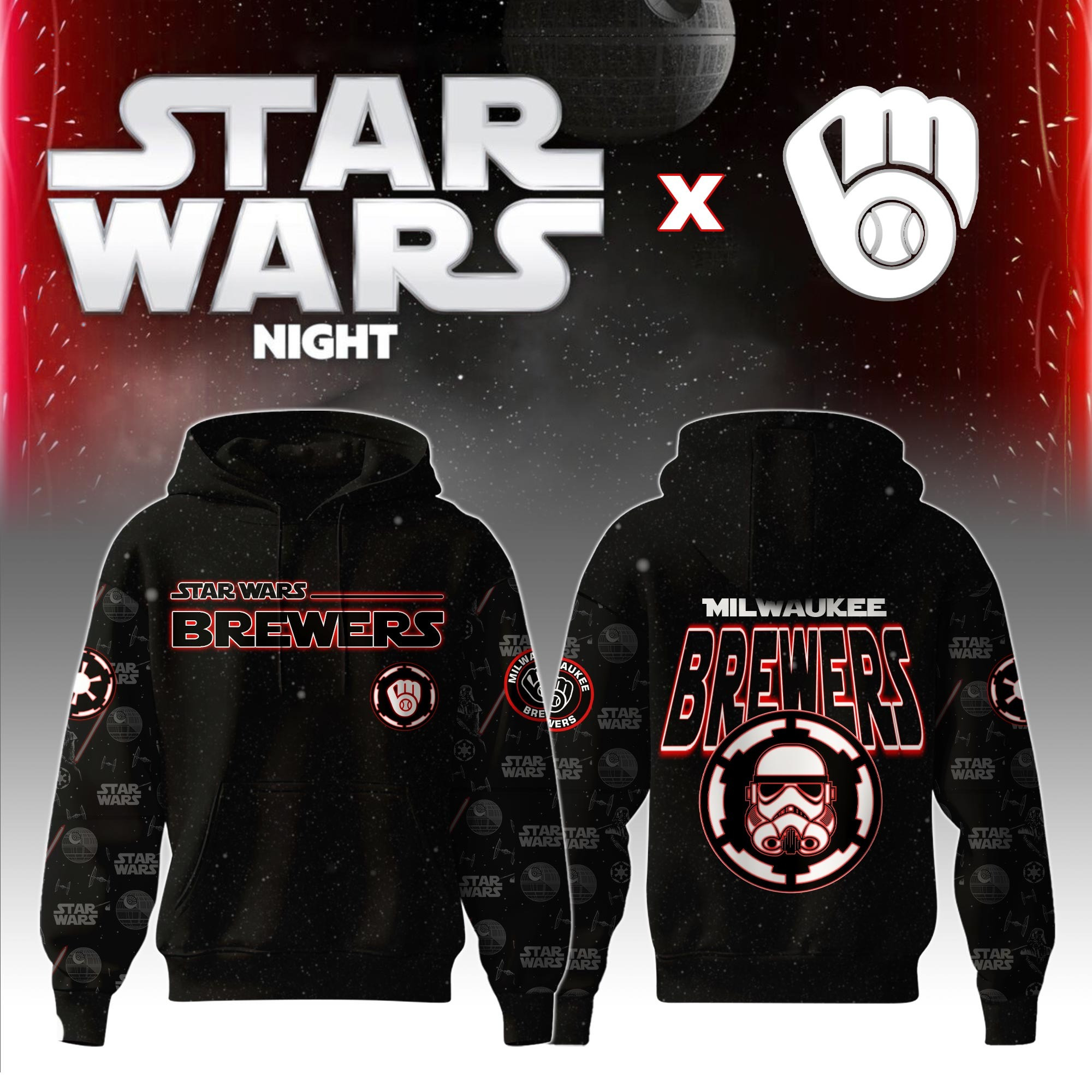 Milwaukee Brewers MLB x Star War Night Special Edition Hoodie 2025 Gifts For Baseball Fans