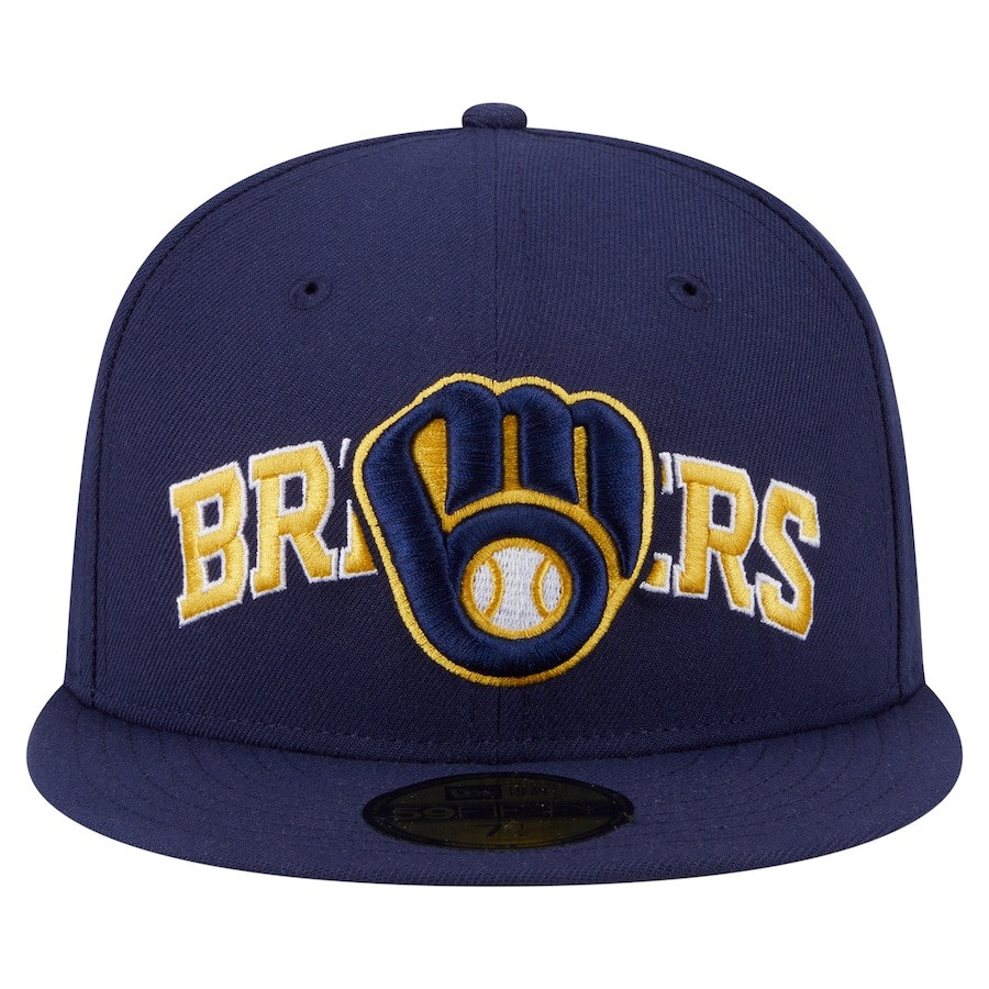 Milwaukee Brewers New Era Overlap Hat MLB 59FIFTY Fitted Cap Merch Gifts For Baseball Fans