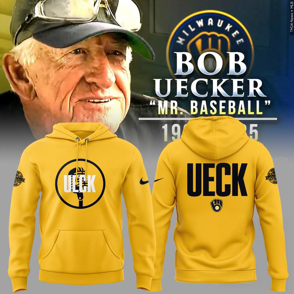 Milwaukee Brewers Remembering Bob Uecker Mr. Baseball Yellow Hoodie Gifts For Baseball Fans