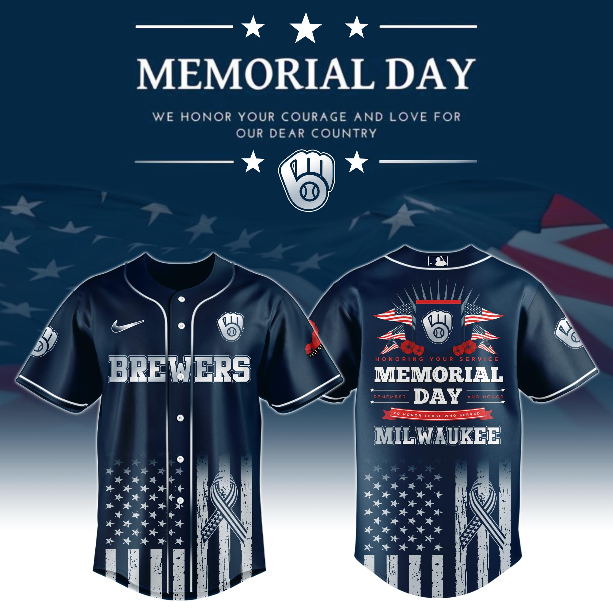 Milwaukee Brewers Special Memorial Day Jersey Baseball Fans Gifts
