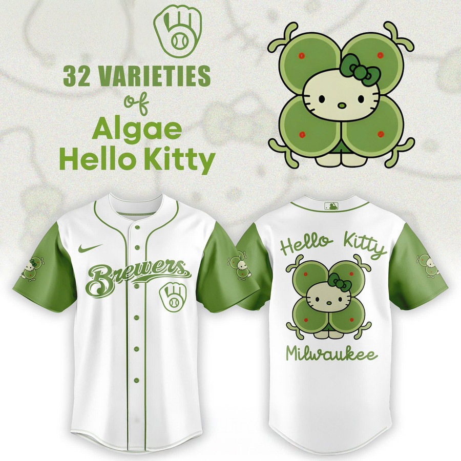 Milwaukee Brewers x 32 Algae Hello Kitty Baseball Jersey Baseball Father's Day Gifts