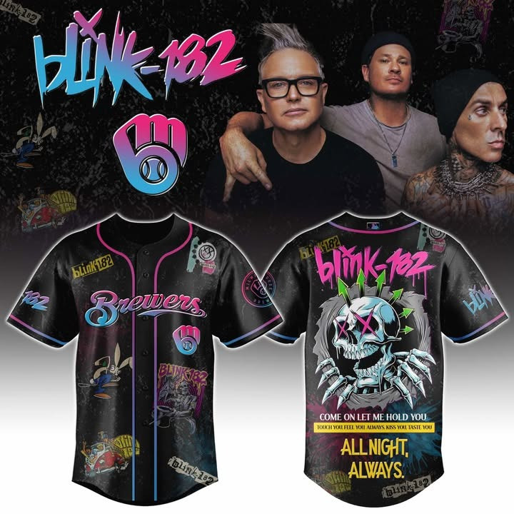 Milwaukee Brewers x Blink-182 Jersey All Night Always Blink-182 Tour Merch Gifts For Fans