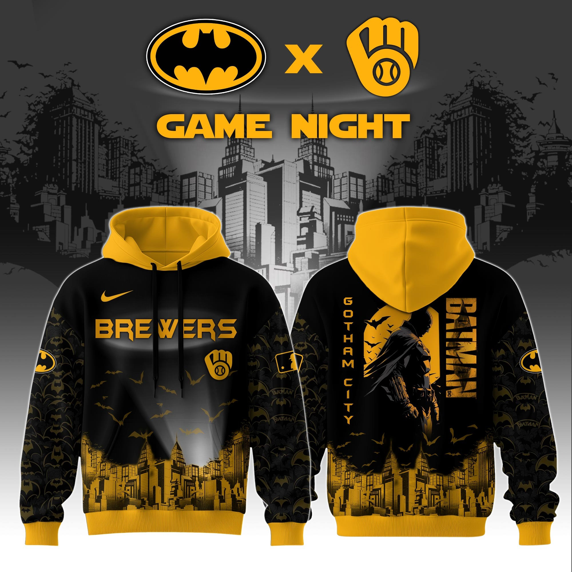 Milwaukee Brewers x DC Batman Game Night Hoodie Gifts For Baseball Fans For Him Dad Ideas