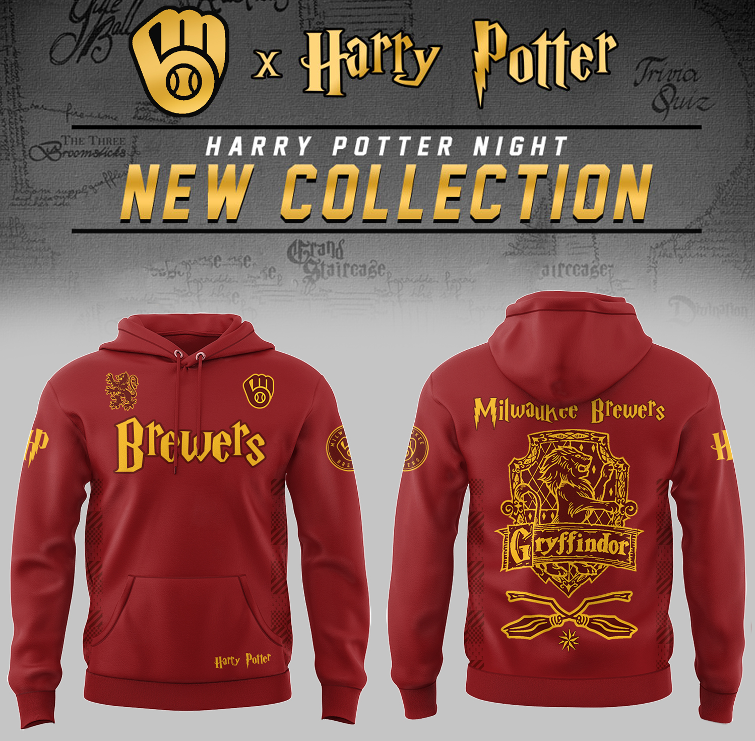 Milwaukee Brewers x Harry Potter Night Gryffindor House Hoodie Gifts For Baseball Players