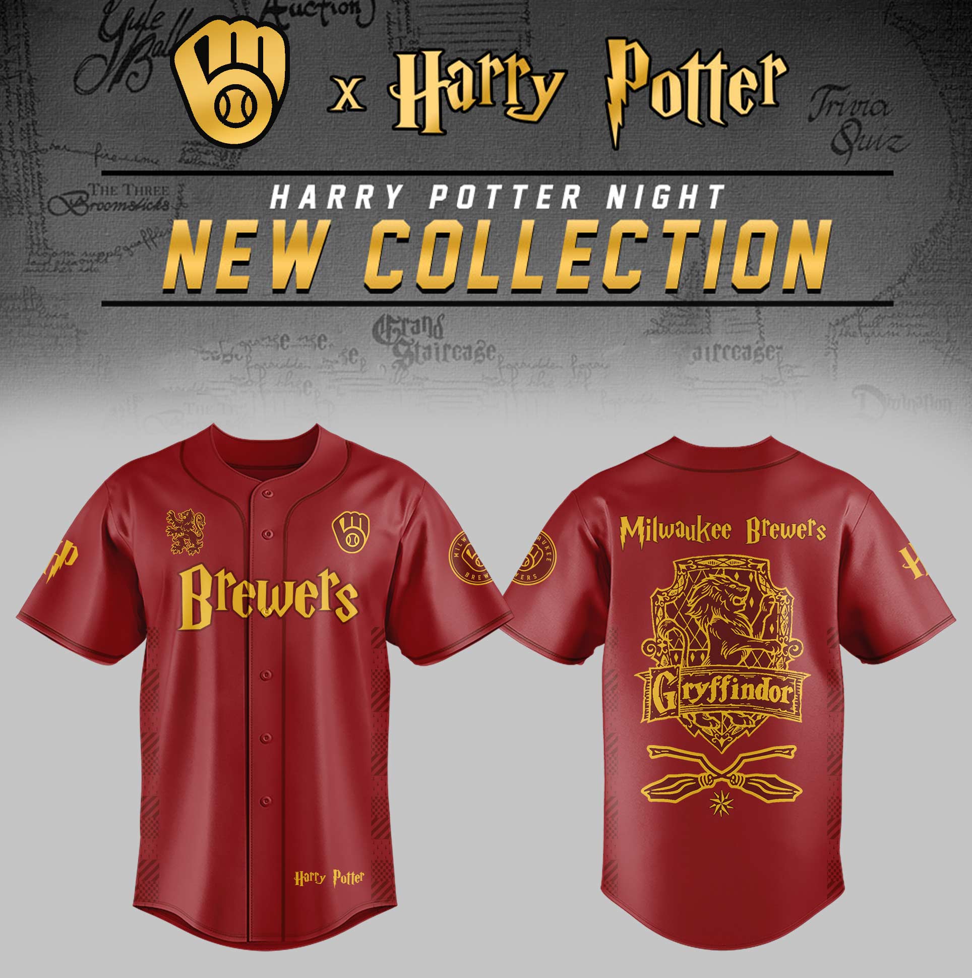 Milwaukee Brewers x Harry Potter Night Gryffindor House Jersey Gift Ideas For Baseball Players