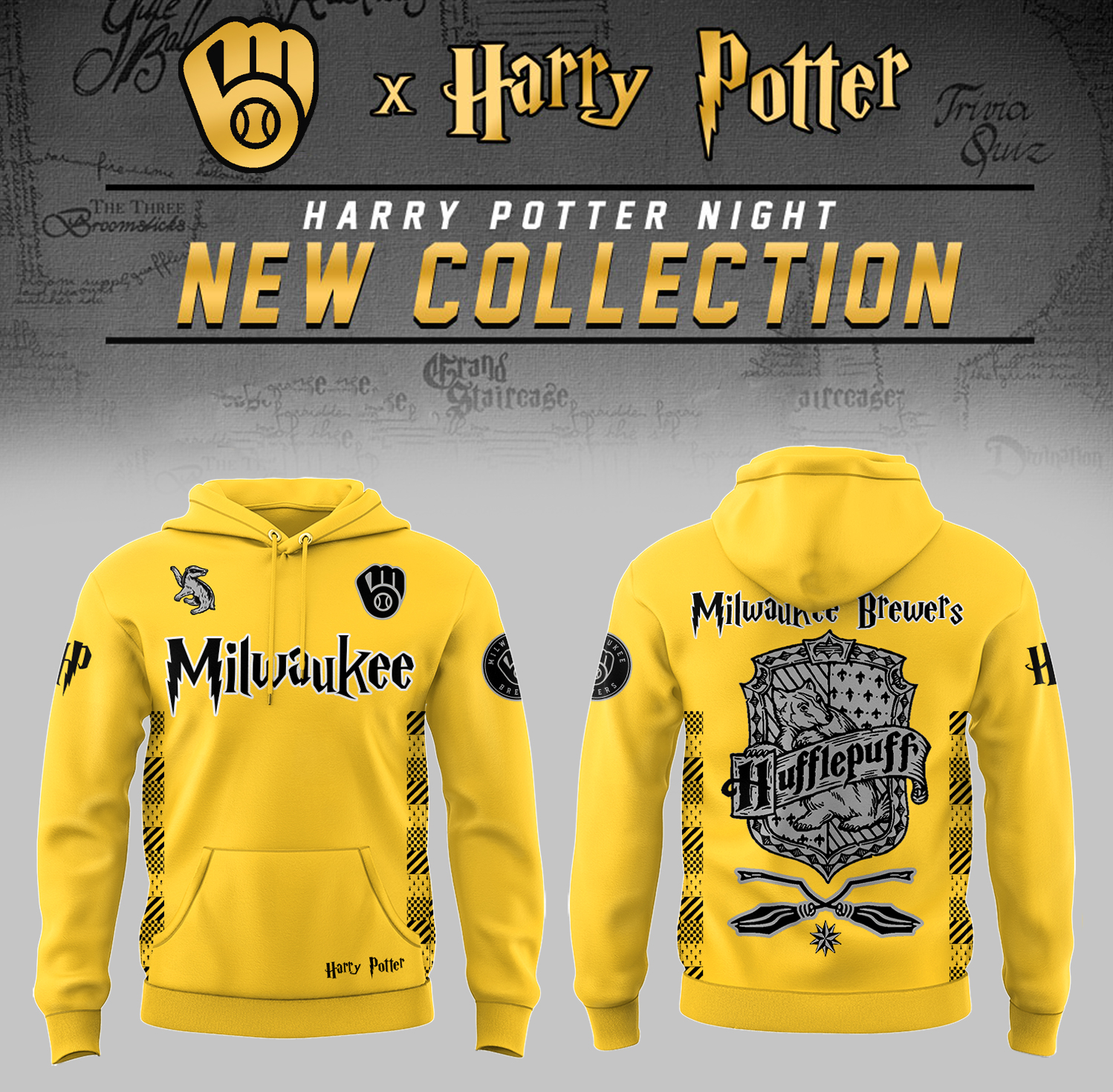 Milwaukee Brewers x Harry Potter Night Hufflepuff House Hoodie Gifts For Baseball Fans