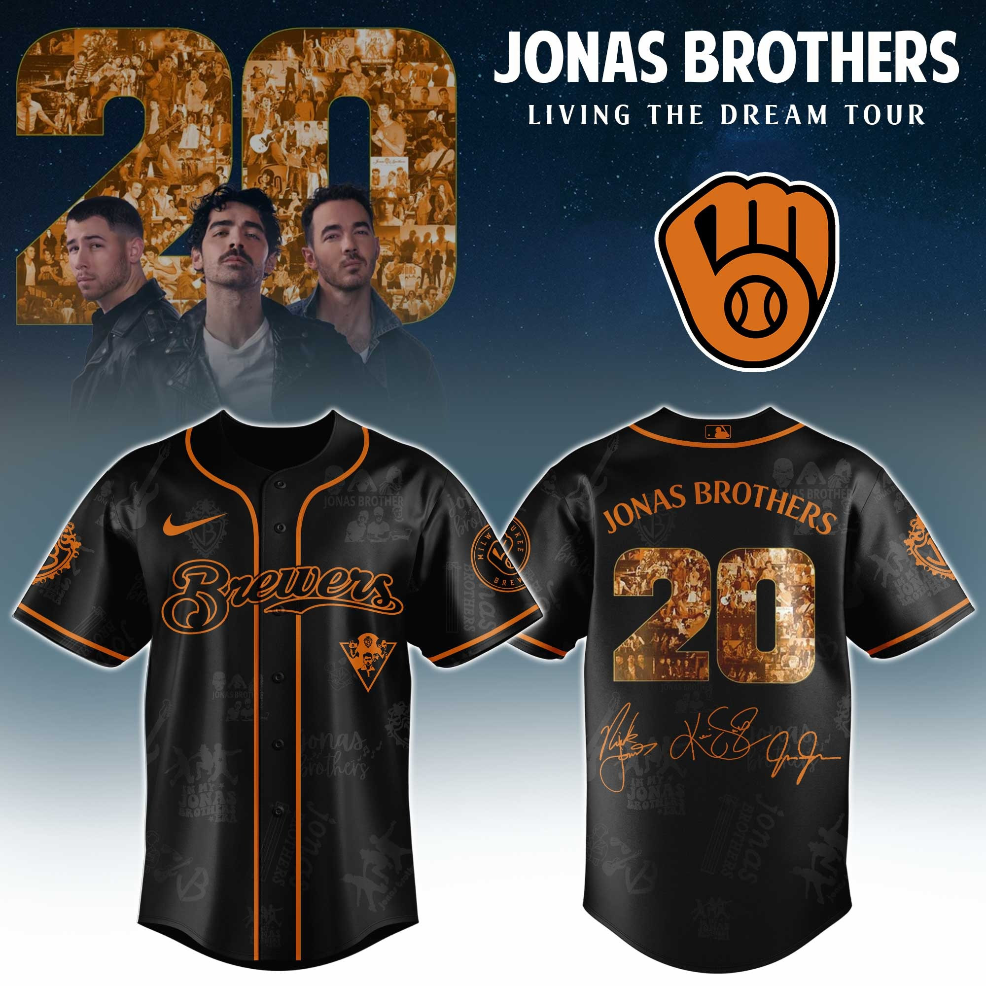 Milwaukee Brewers X Jonas Brothers 20 Tour 2025 Jersey MLB Merch Baseball Fan Gift Ideas