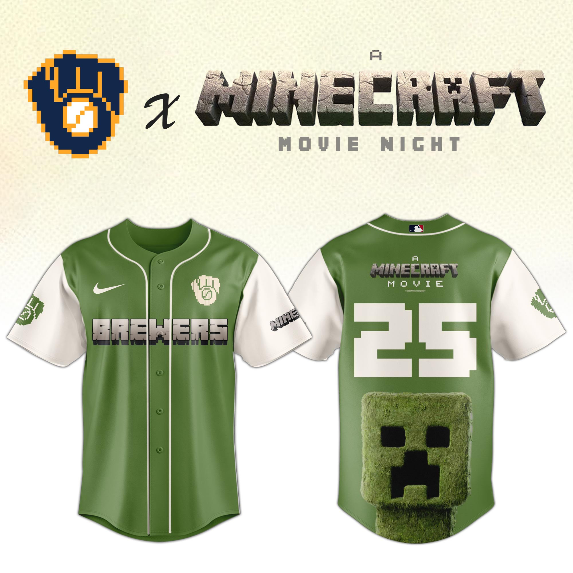 Milwaukee Brewers x Minecraft Jersey MLB Merch Gifts For Minecraft Lovers For Adults