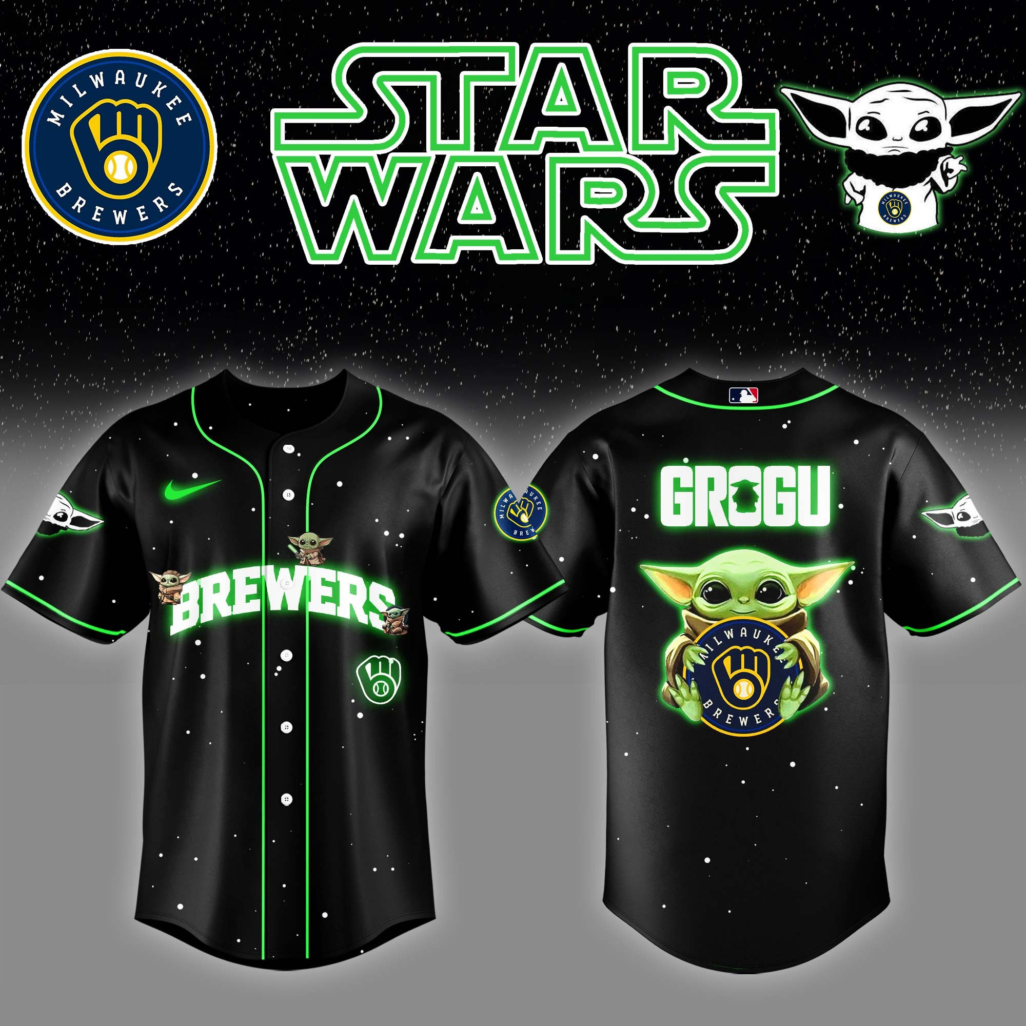 Milwaukee Brewers x Star Wars Grogu Night Baseball Jersey Best Gifts For Baseball Fans