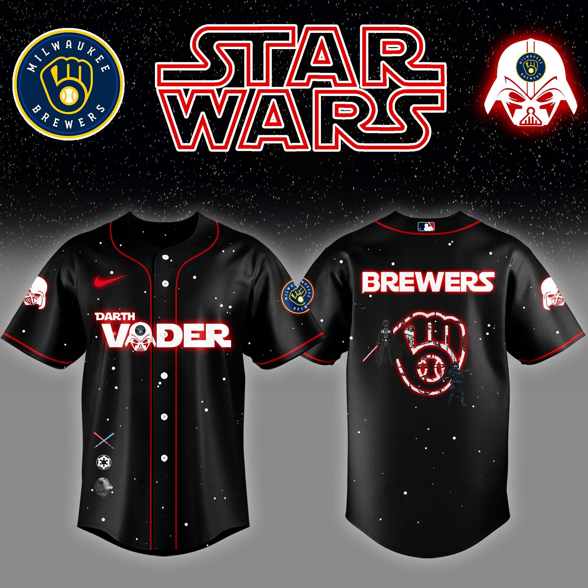 Milwaukee Brewers x Stars Wars Dead Vander Night Baseball Jersey Baseball Coach Gift Ideas