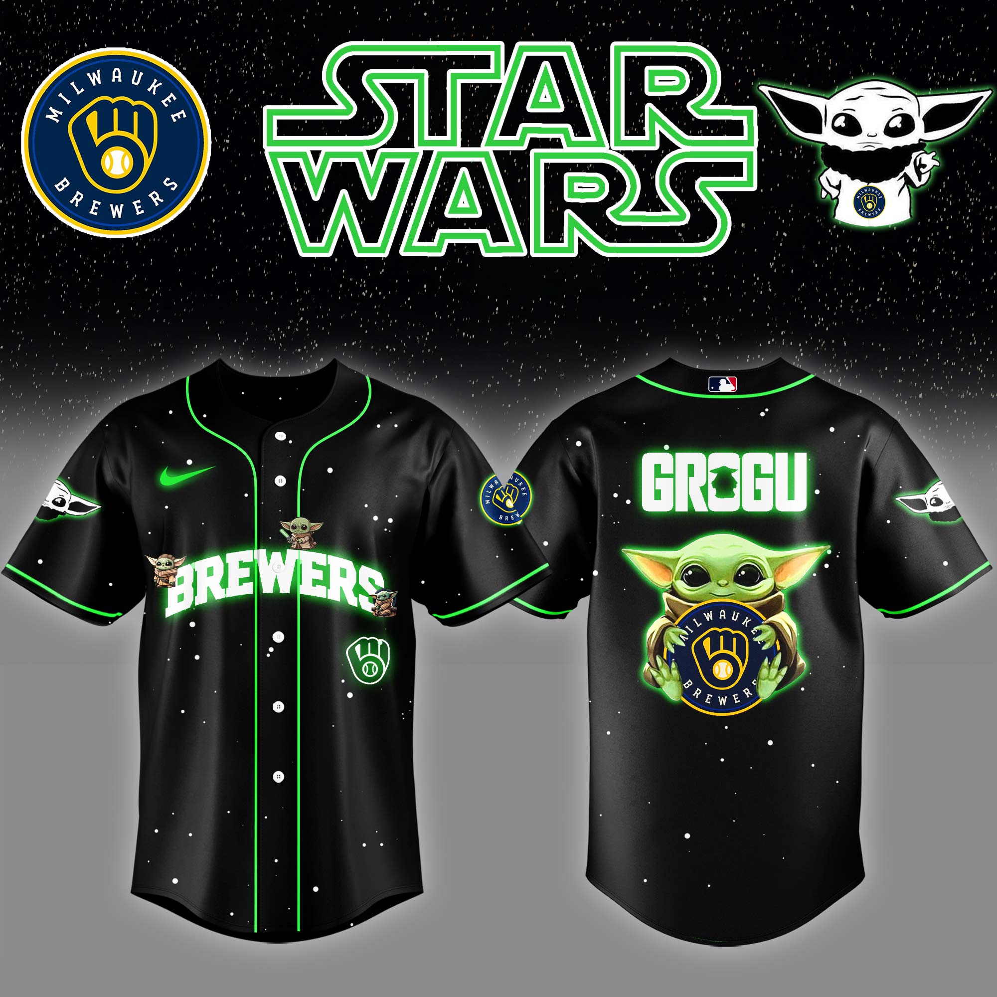 Milwaukee Brewers x Stars Wars Grogu Night Baseball Jersey Baseball Gifts