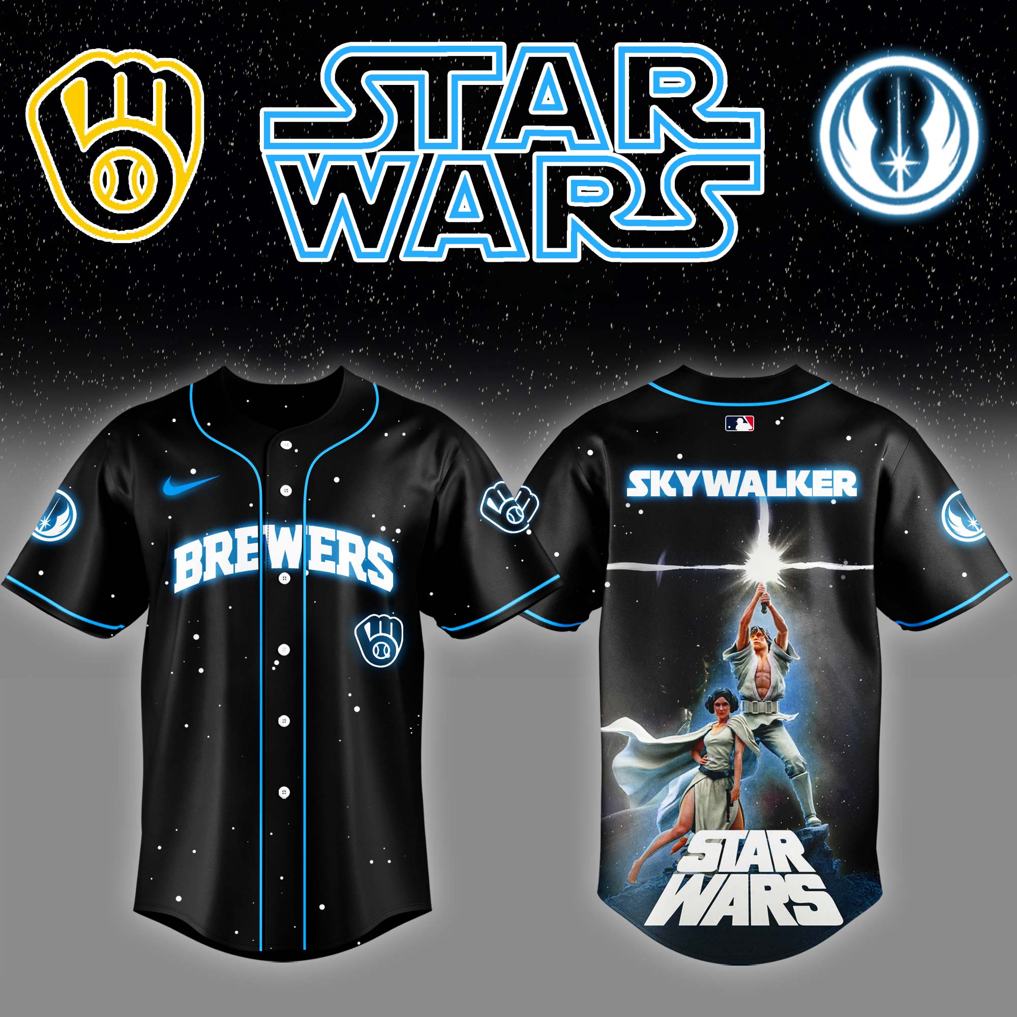 Milwaukee Brewers x Stars Wars Luke Skywalker Game Night Baseball Jersey Unique Baseball Gifts
