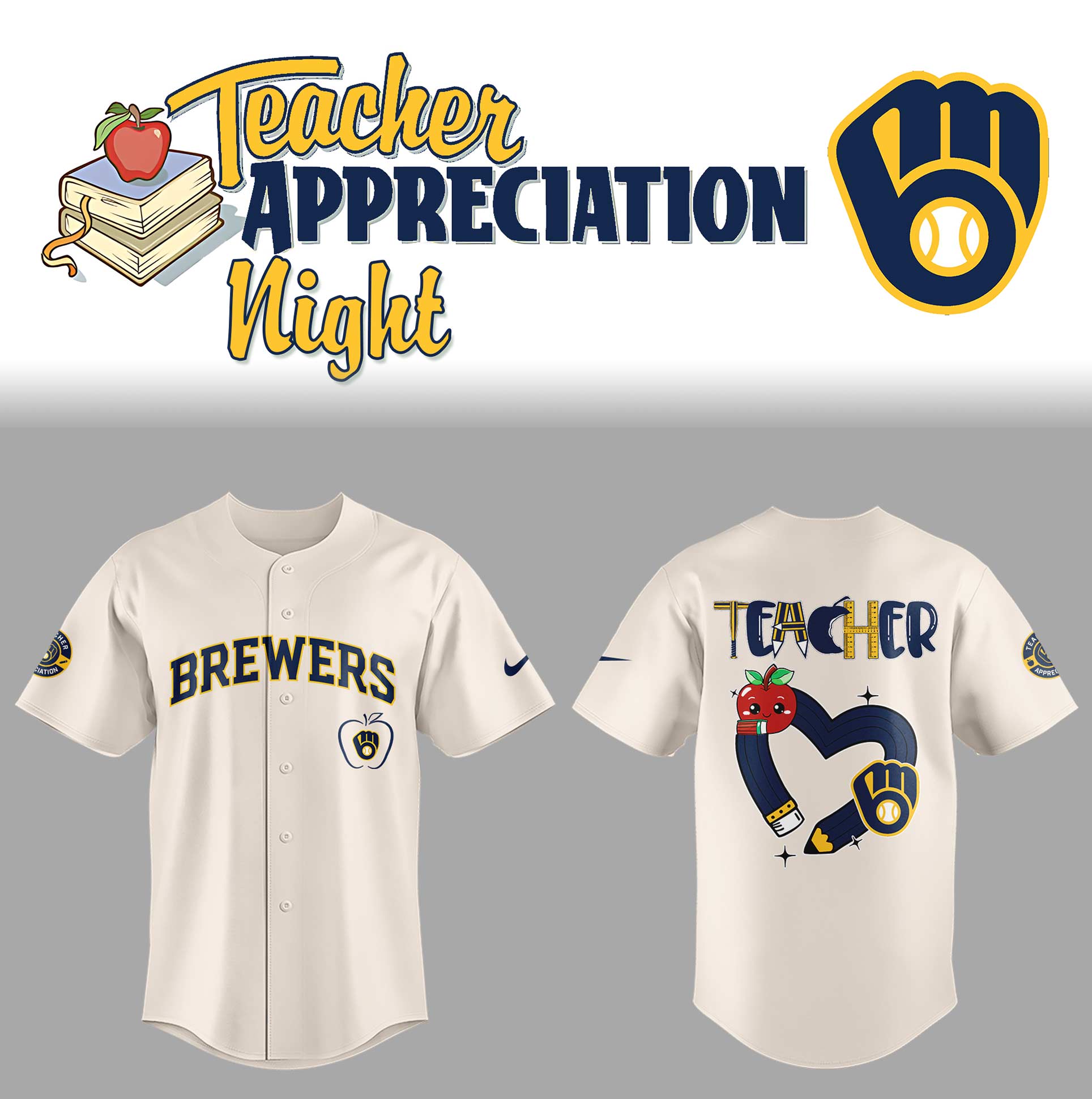 Milwaukee Brewers x Teacher Appreciation Night Jersey Gift Ideas For Baseball Players