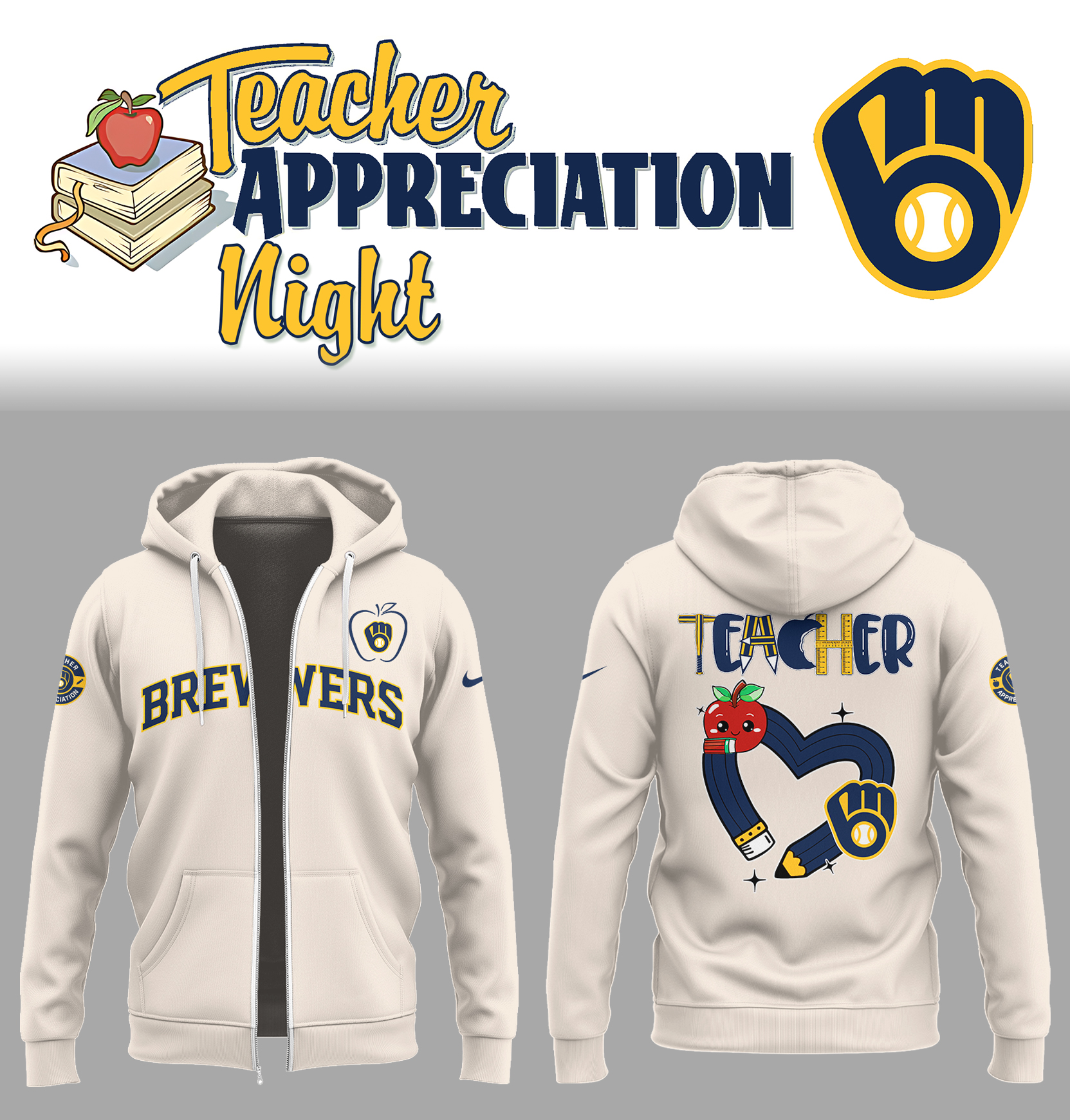 Milwaukee Brewers x Teacher Appreciation Night Zip Hoodie Gifts For Baseball Fans