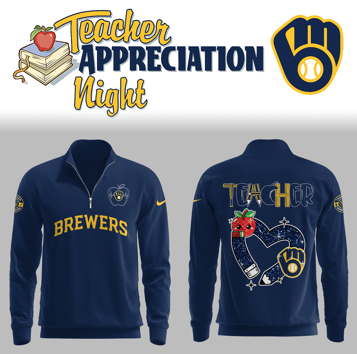 Milwaukee Brewers x Teacher Appreciation Night Zipper Sweatshirt Baseball Father's Day Gifts