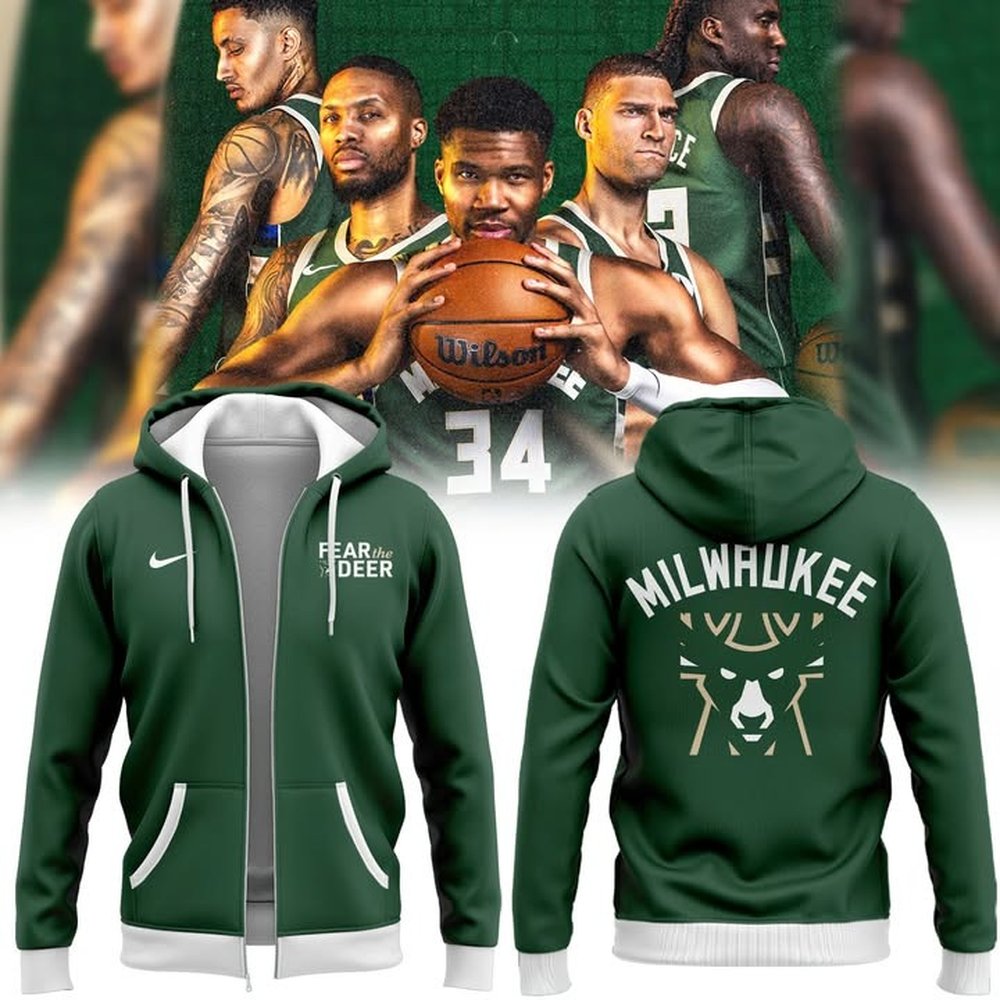 Milwaukee Bucks Fear The Deer Zip Hoodie Milwaukee Bucks Merch Best Gift For Basketball Lover