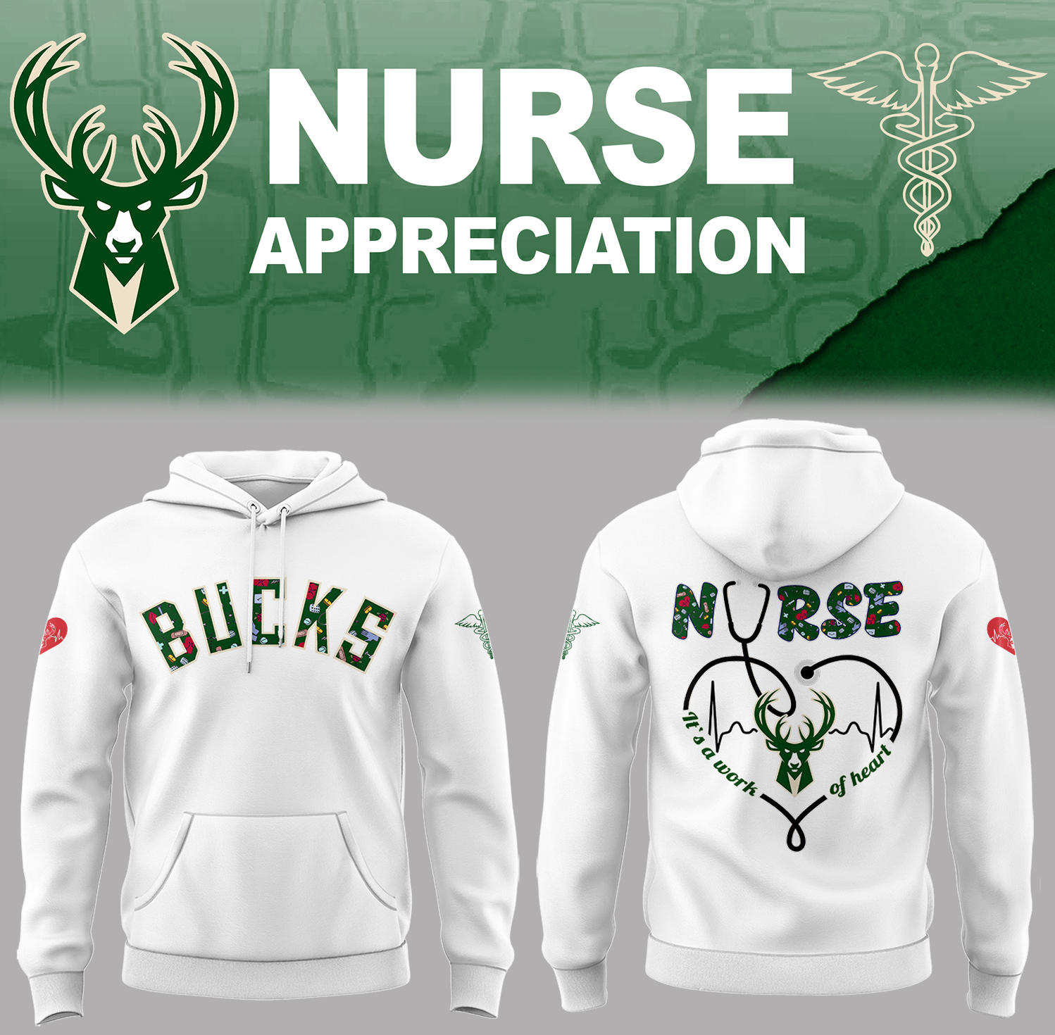 Milwaukee Bucks x Nurse Appreciation Hoodie Gifts For Basketball Players Unique Basketball Gifts