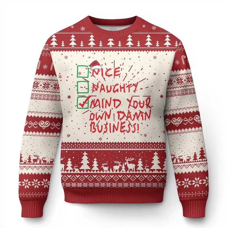 Mind Your Own Damn Business Ugly Christmas Jumper Winter Clothes Funny Xmas Gifts