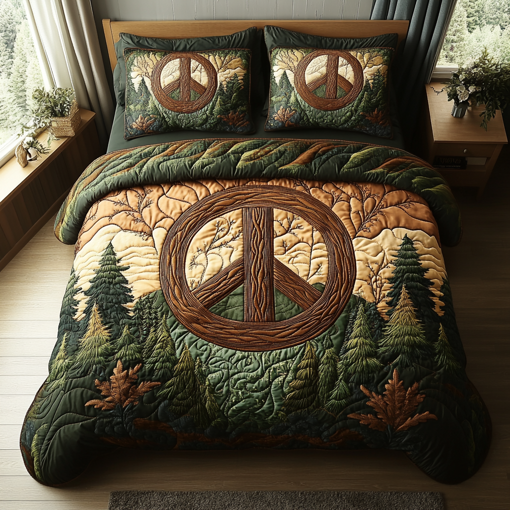 Mindful Forest Journey Quilted Bedding Set Aesthetic Room Decor Birthday Gift For Hippie Friend