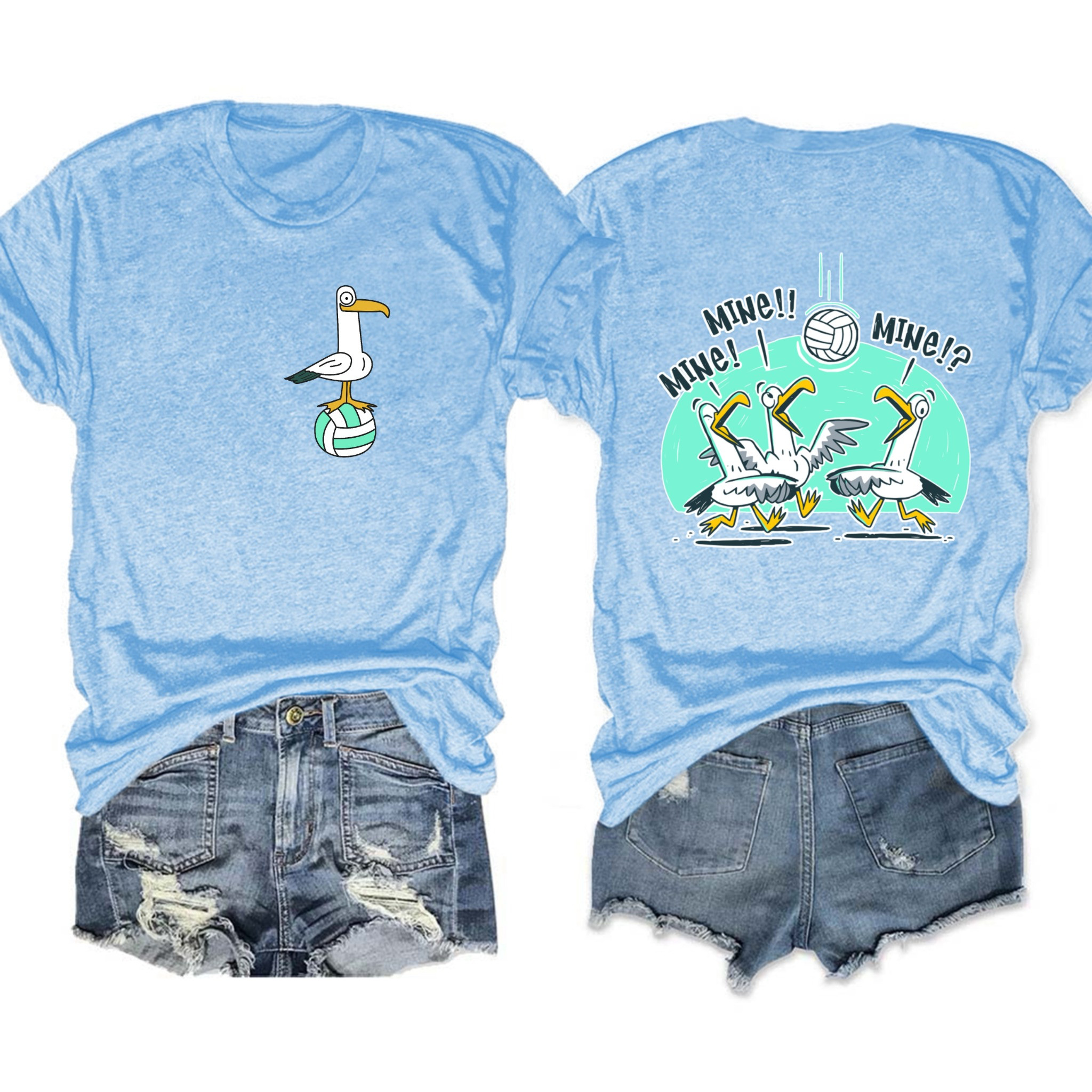 Mine Mine Mine Volleyball Seagulls Womens T-Shirt Blue Funny Volleyball Lover Gifts