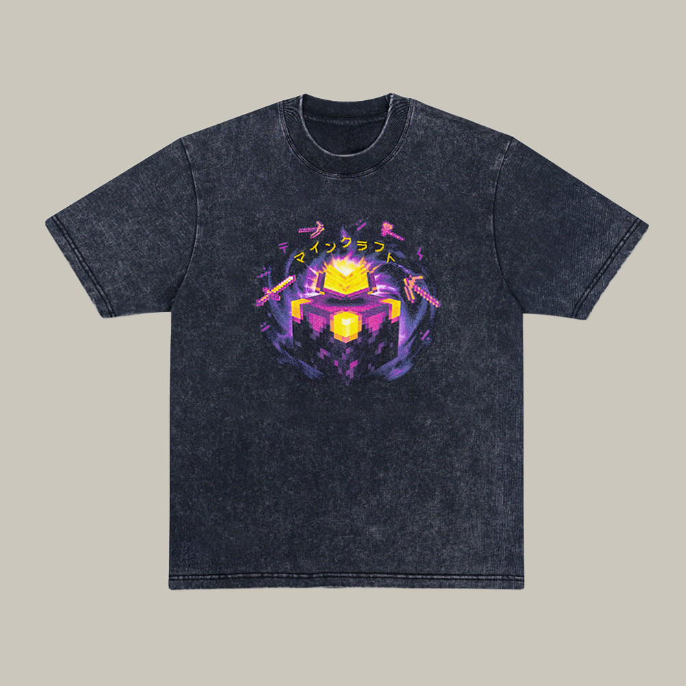 Minecraft Merch Enchanted T-Shirt Pixelated Magic Weapons Pattern Cool Shirtz Great Gifts