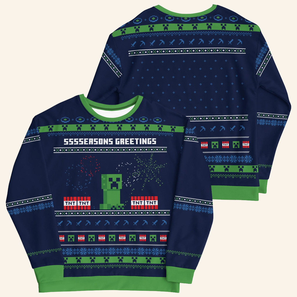 Minecraft Merch Minecraft Seasons Greetings Creeper Holiday Ugly Sweatshirt Gifts For Friends