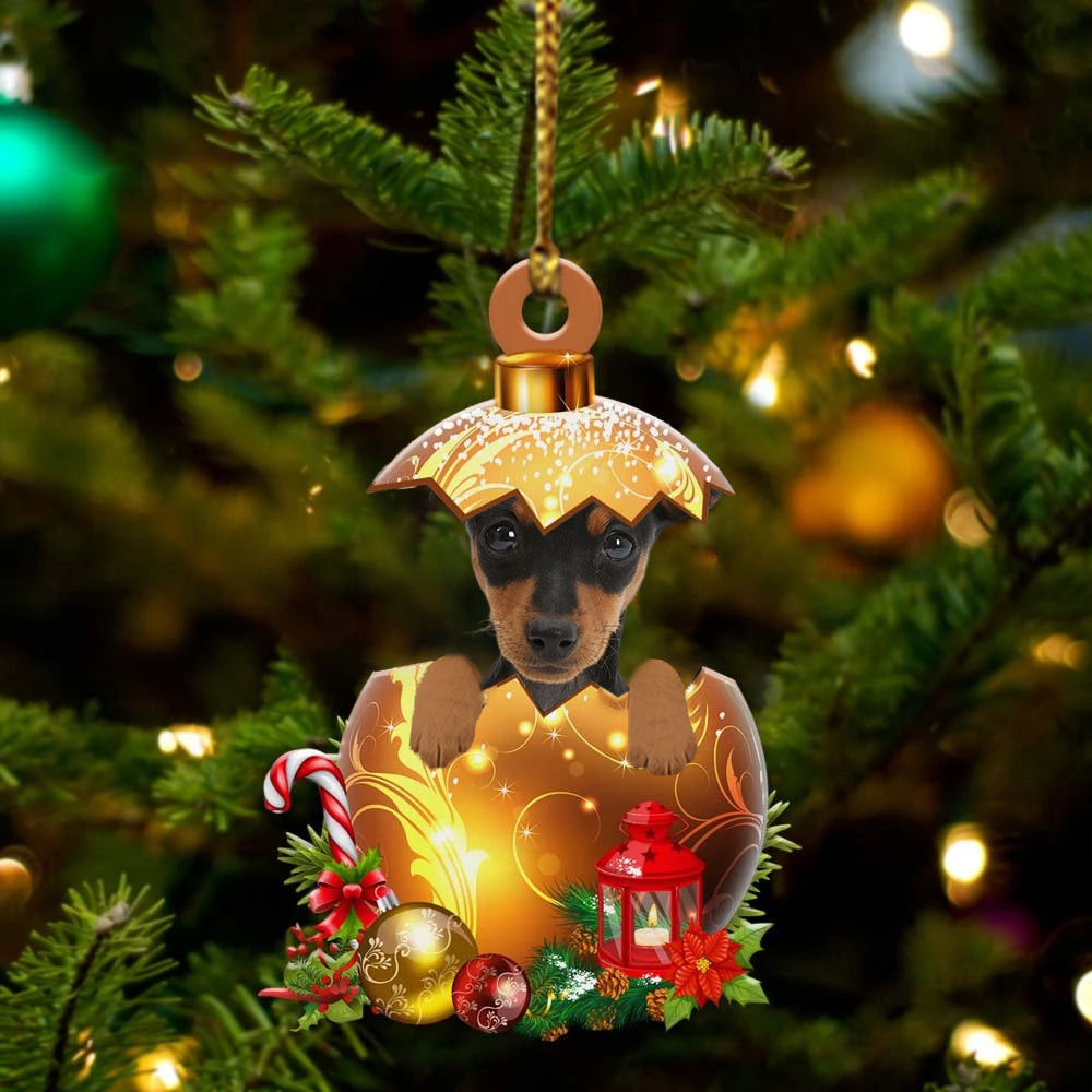 Miniature Pinscher In in Golden Egg Christmas Ornament Flat Acrylic Dog Ornament