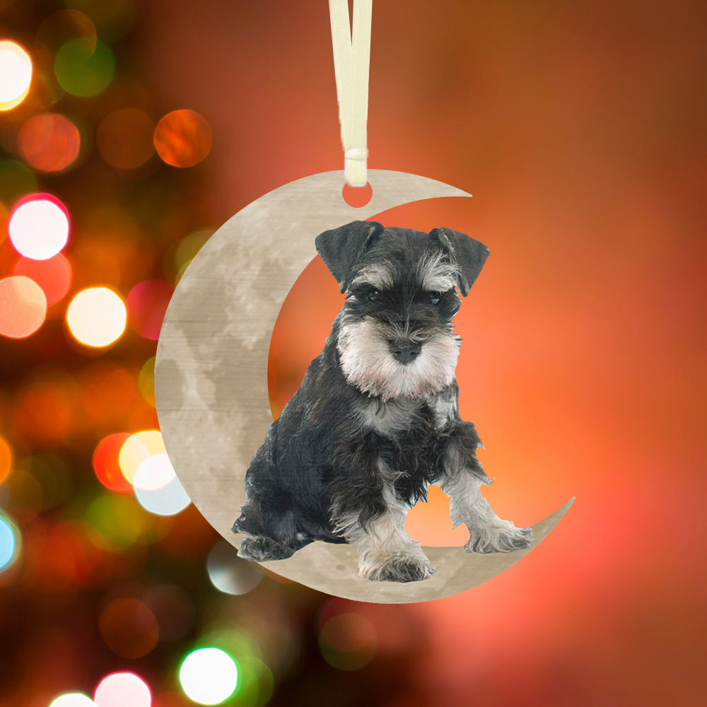 Miniature Schnauzer Dog On The Moon Christmas Ornament Gift For Dogs Owners