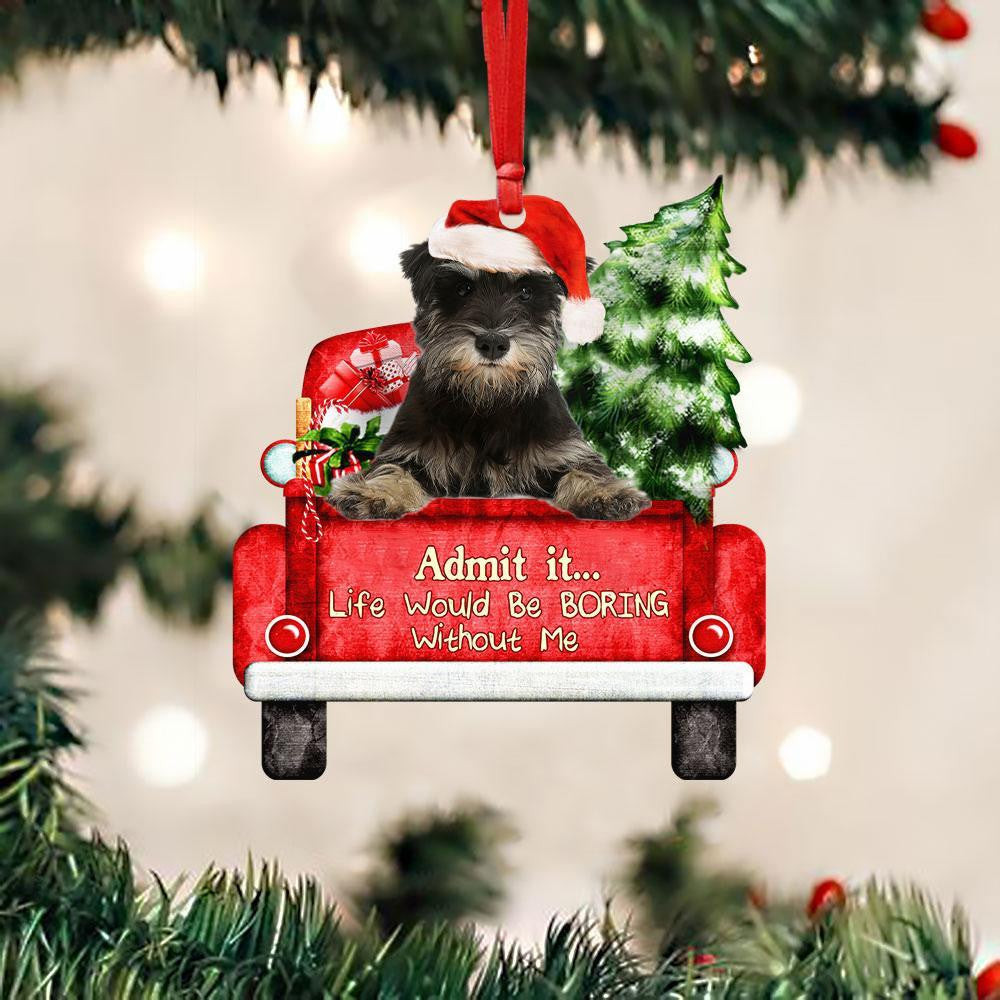 MiniatureSchnauzer On The Red Truck Acrylic Christmas Ornament