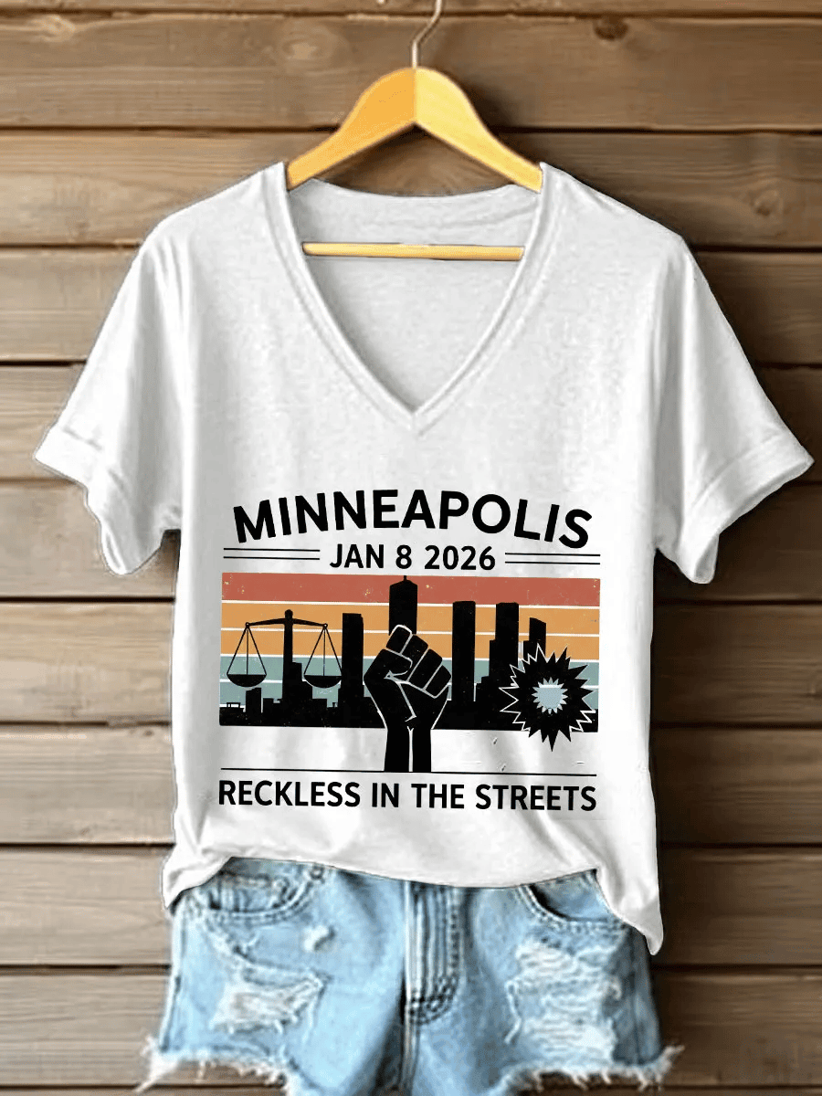 Minneapolis Reckless In The Streets V-Neck Shirt Anti ICE Clothes Good Gifts For Her