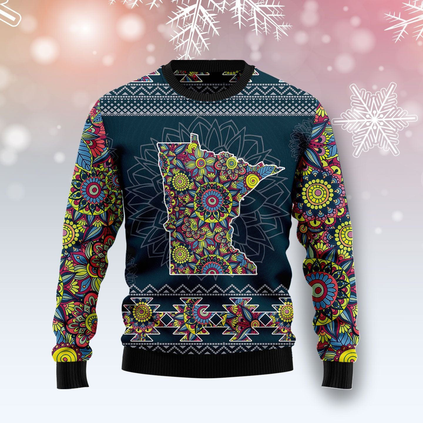 Minnesota Blue Mandala Ugly Christmas Sweater Xmas Clothing Christmas Gifts For Friends