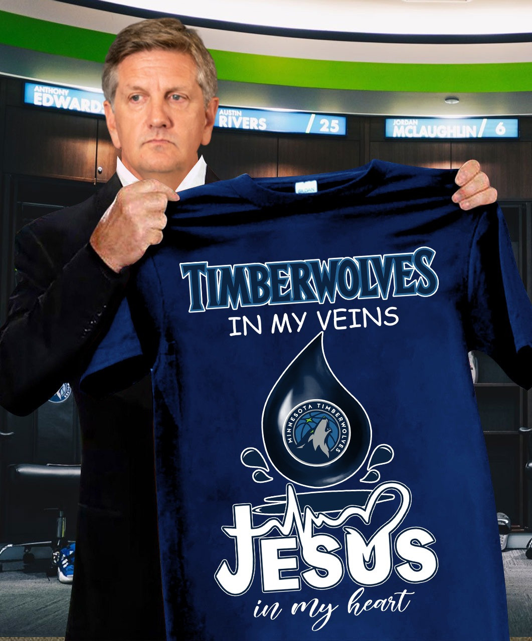 Minnesota Timberwolves In My Veins Jesus In My Heart T-Shirt Gifts For Basketball Fans
