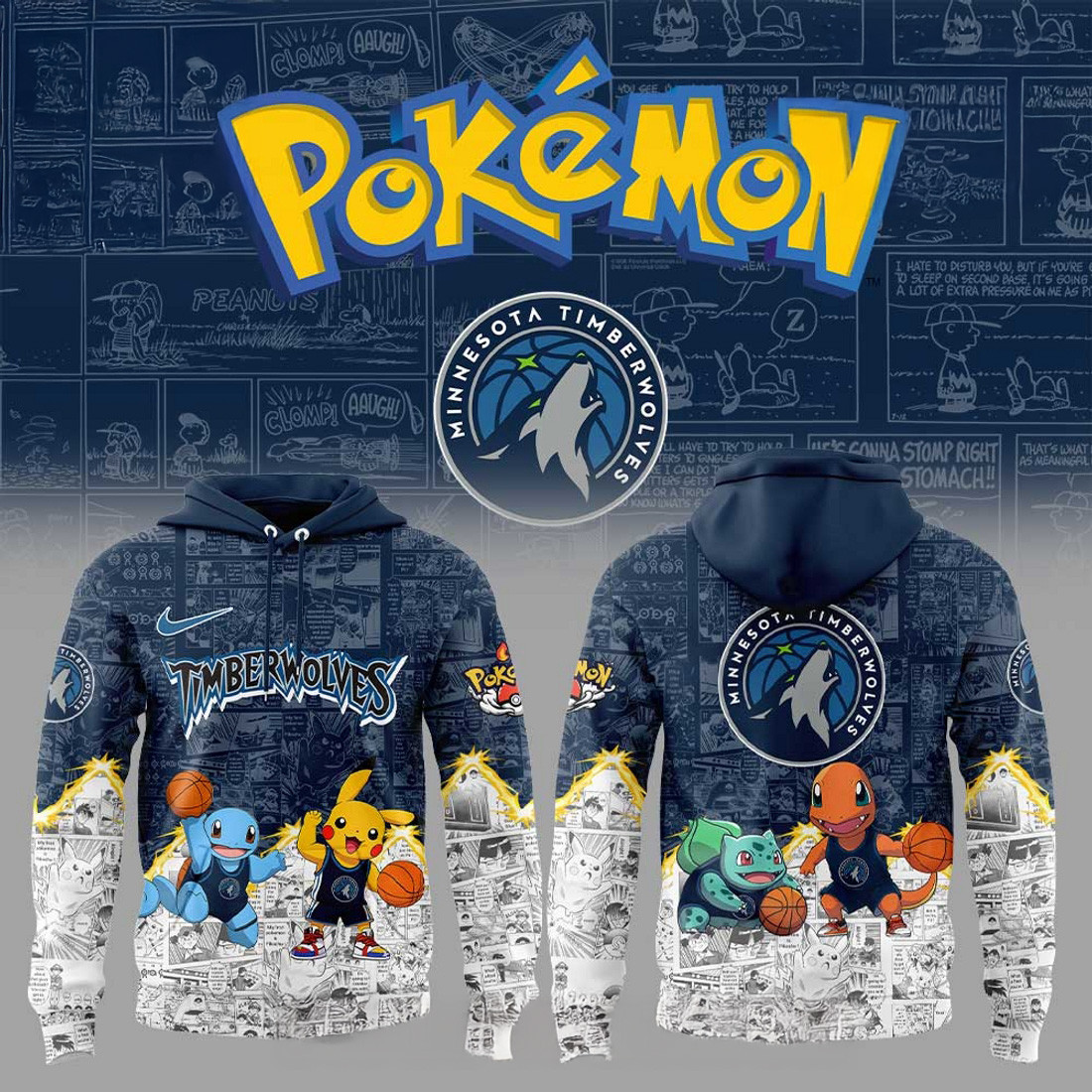 Minnesota Timberwolves x Pokemon Hoodie Good Gifts For Basketball Fans
