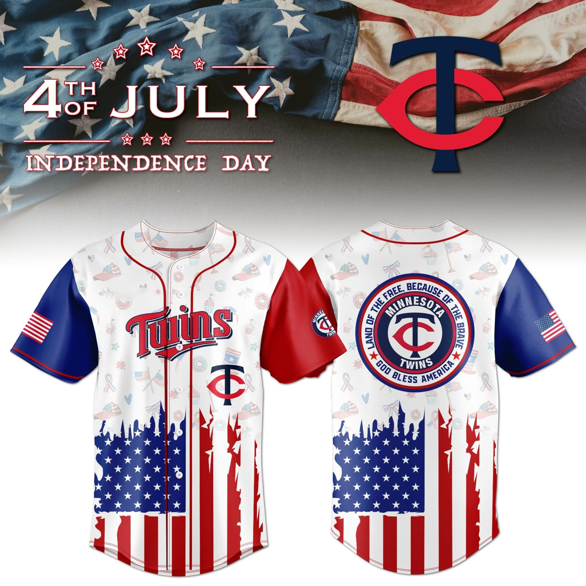 Minnesota Twins 4Th Of July Jersey Land Of The Free Because Of The Brave Veterans Gifts