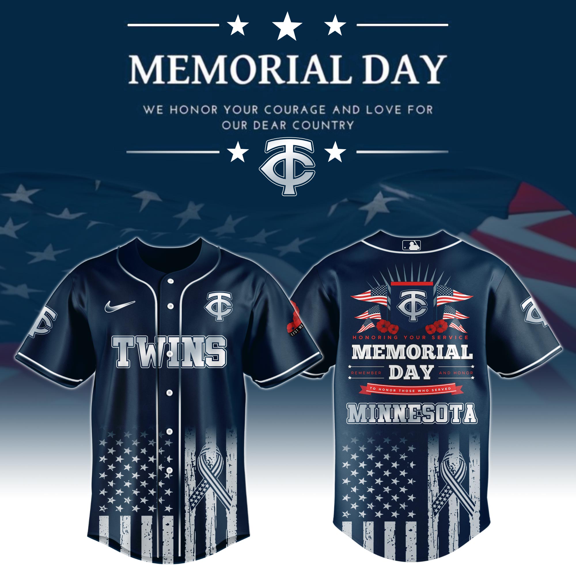 Minnesota Twins Special Memorial Day Jersey Gift for Baseball Lovers