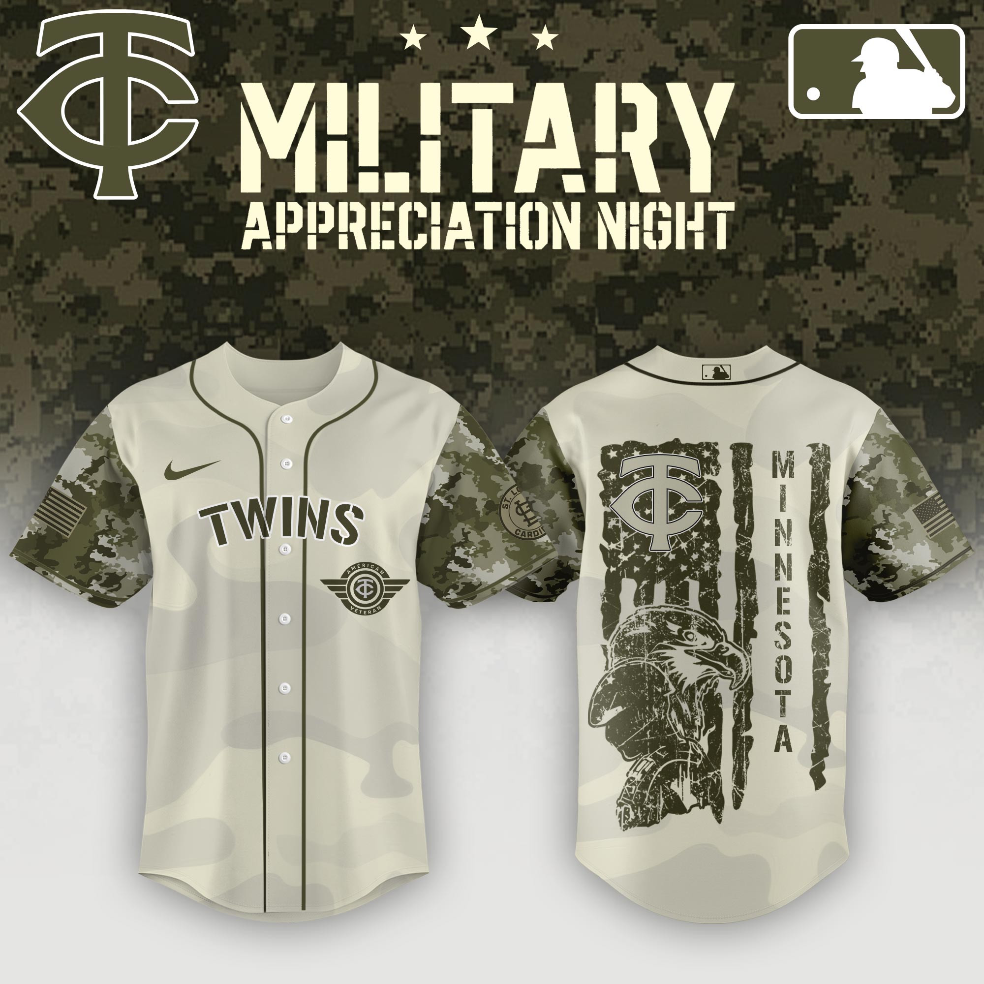 Minnesota Twins x Military Appreciation Night Camo Jersey Honor Veteran Baseball Fan Gifts