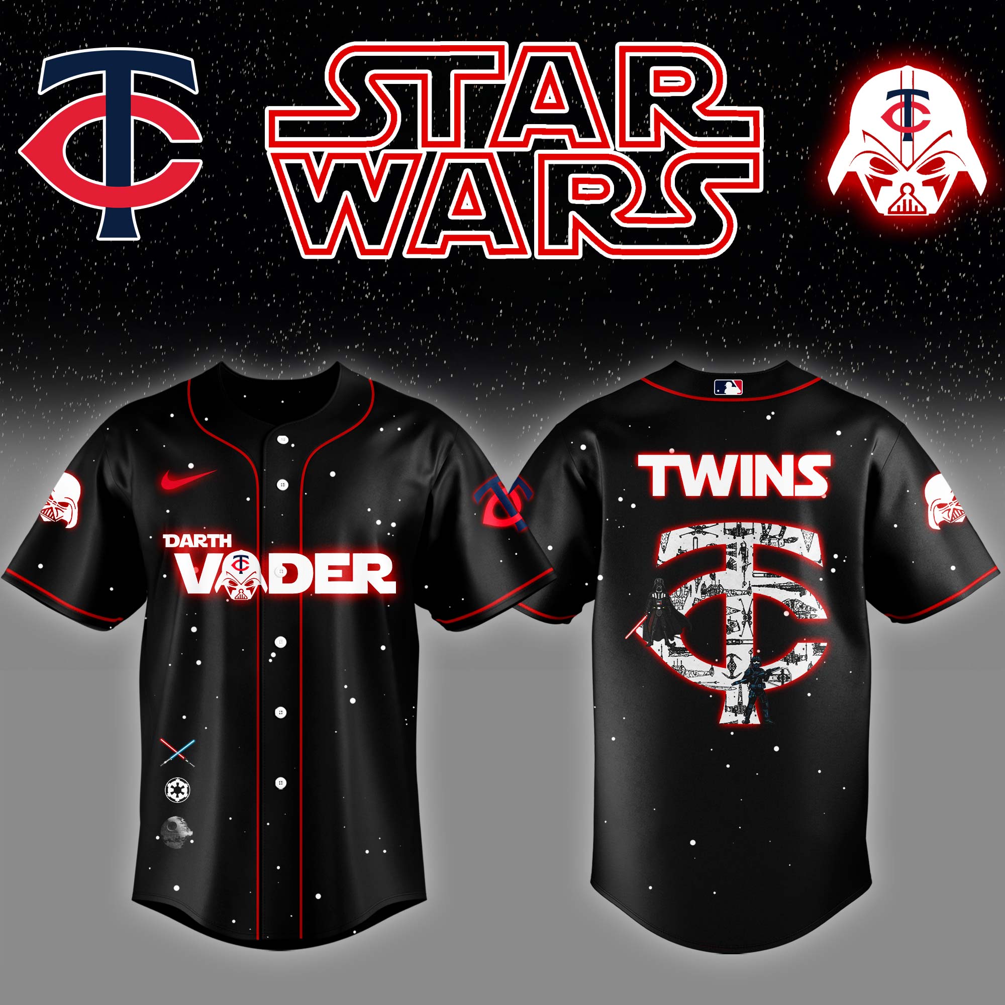 Minnesota Twins x Stars Wars Darth Vader Night Baseball Jersey Gift For Baseball Lover