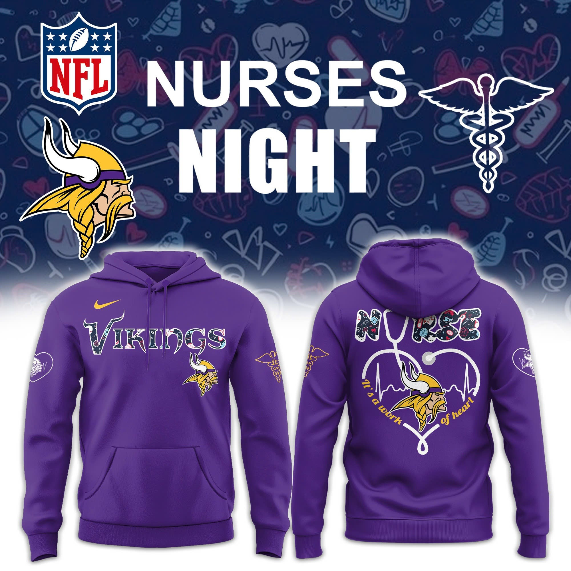 Minnesota Vikings x Nurses Night Hoodie Baseball Lover Gift Ideas