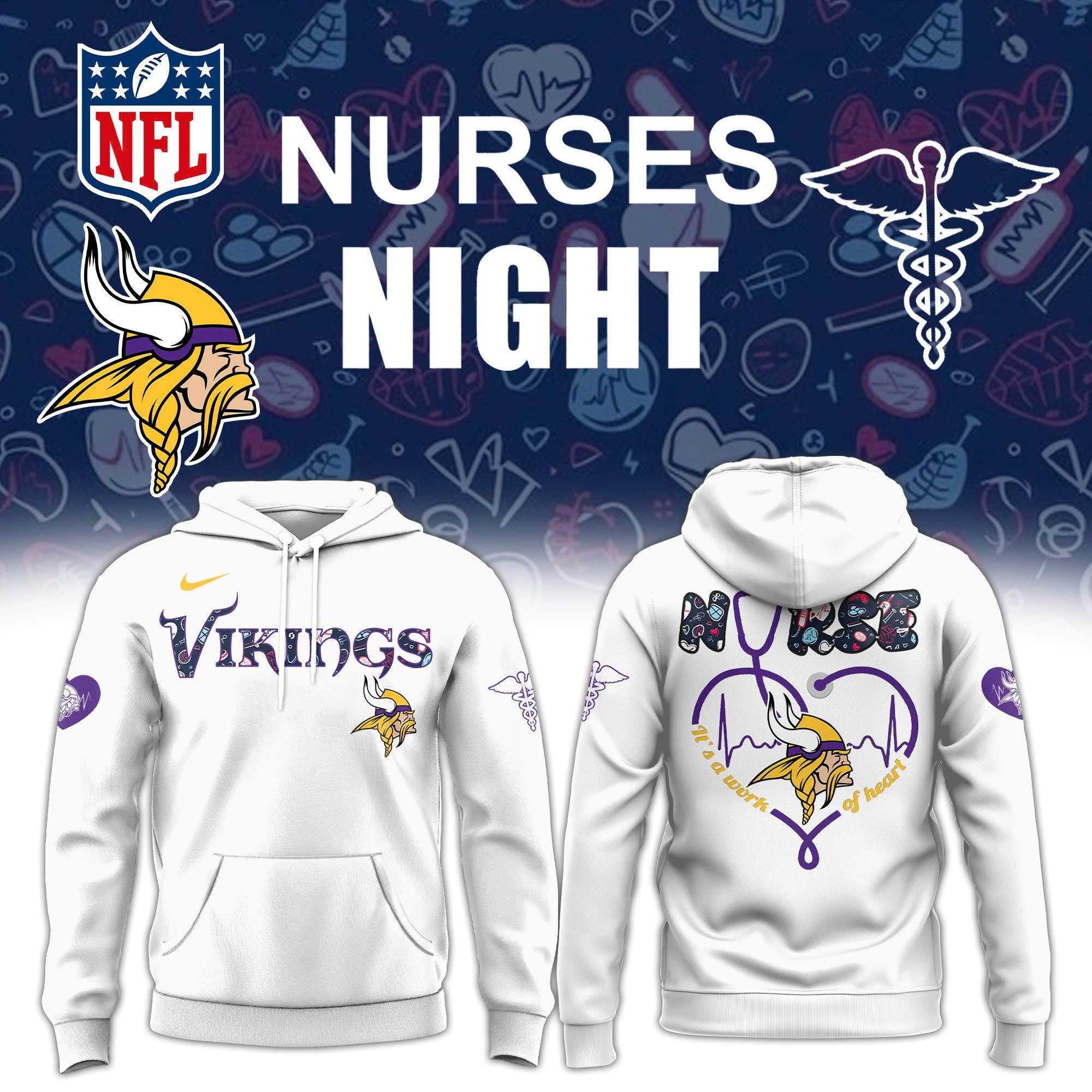 Minnesota Vikings x Nurses Night Hoodie Baseball Lover Gift Ideas For Him