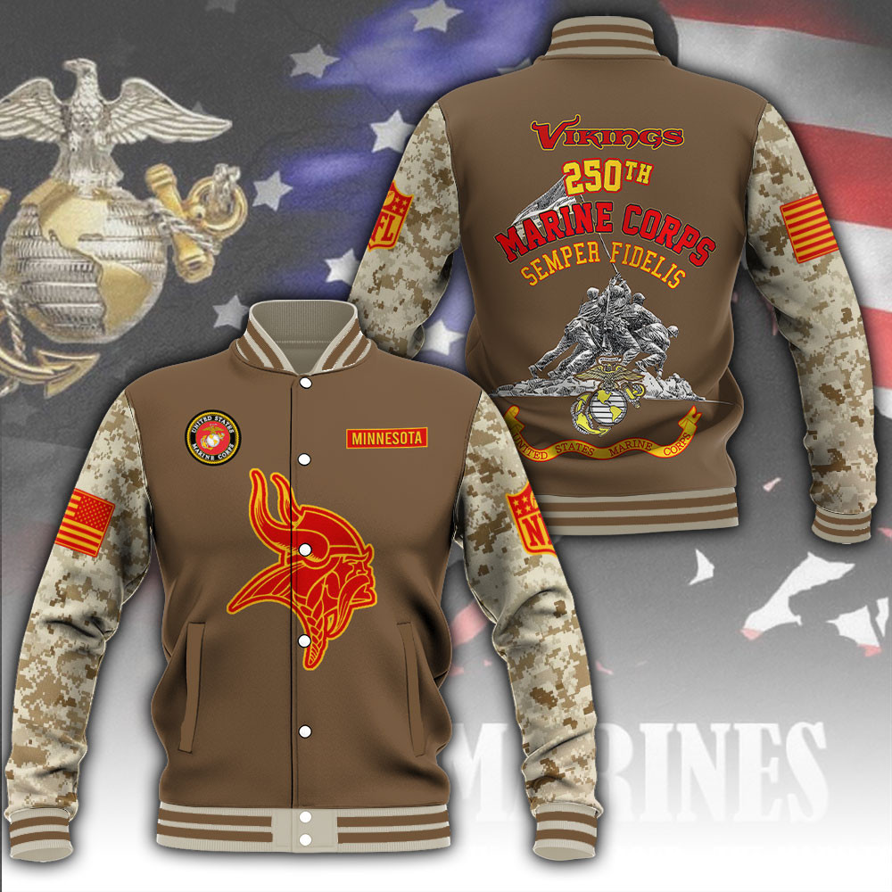Minnesota Vikings X US Marine Corps 250th Anniversary Jacket USMC Merch Football Fans Gifts