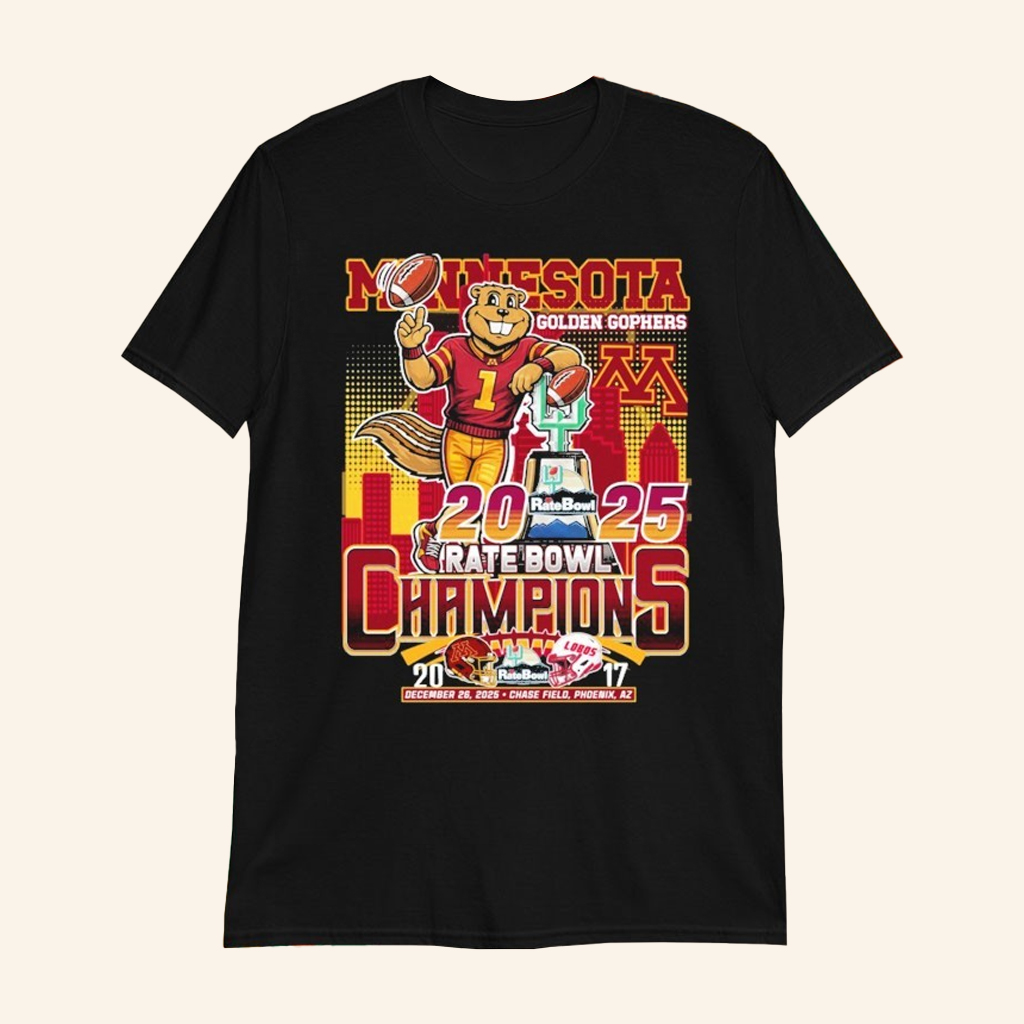 Minnesota Vs New Mexico Rate Bowl Champions 2025 Mascot Trophy T-Shirt Football Fan Merch Minnesota Vs New Mexico Rate Bowl Champions 2025 Mascot Trophy T-Shirt Football Fan Merch