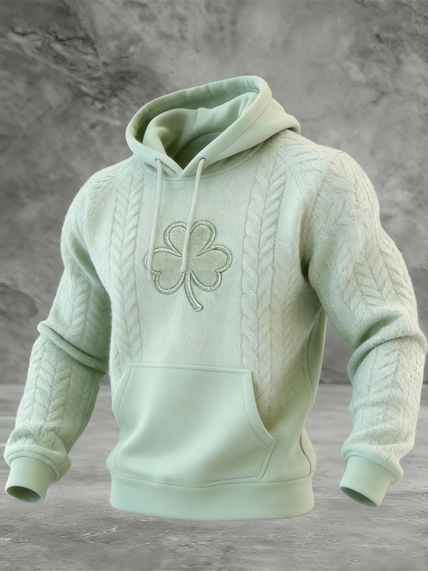 Mint Shamrock Cable Knit Hoodie St Patricks Day Irish Clover Best Gift For Family Men