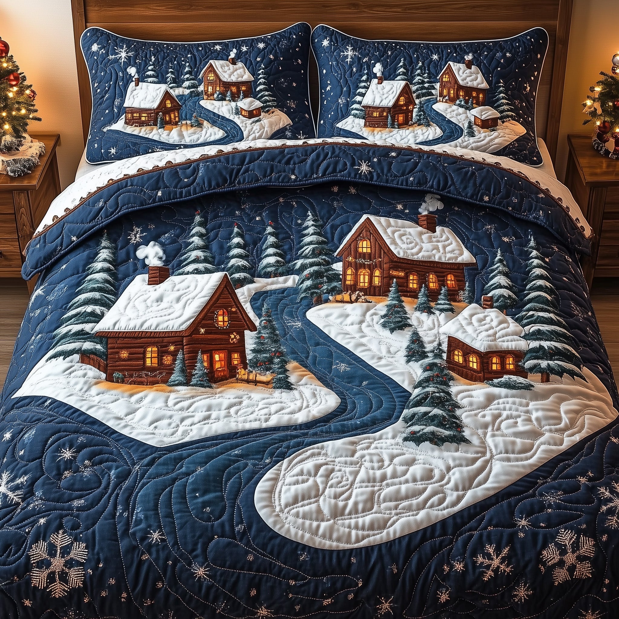 Miracle Village Quilted Bedding Set Winter Village Bedding Great Xmas Gifts