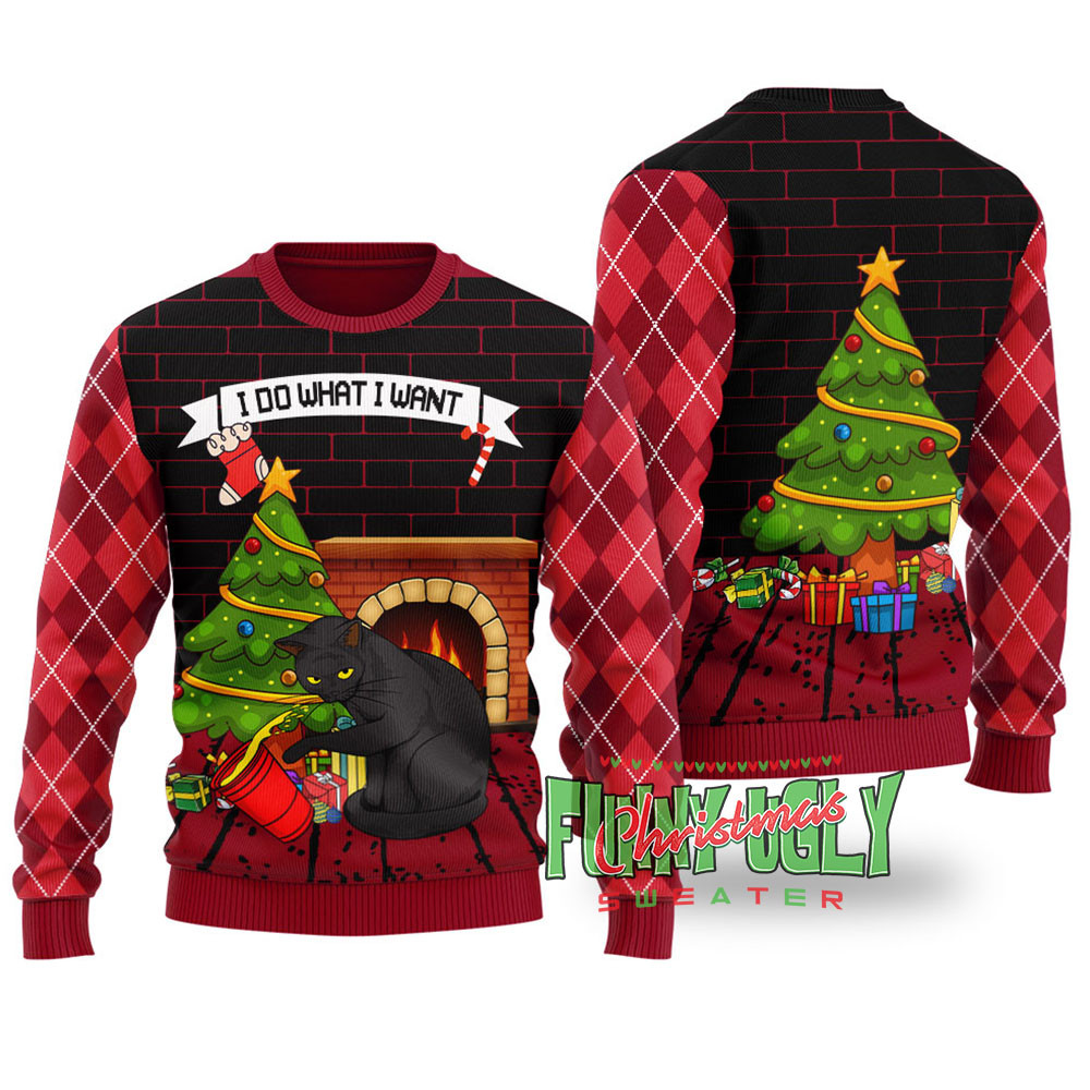 Mischievous Black Cat Funny Christmas Sweater Cardinal Red Thoughtful Winter Gift Merch for Special Moments