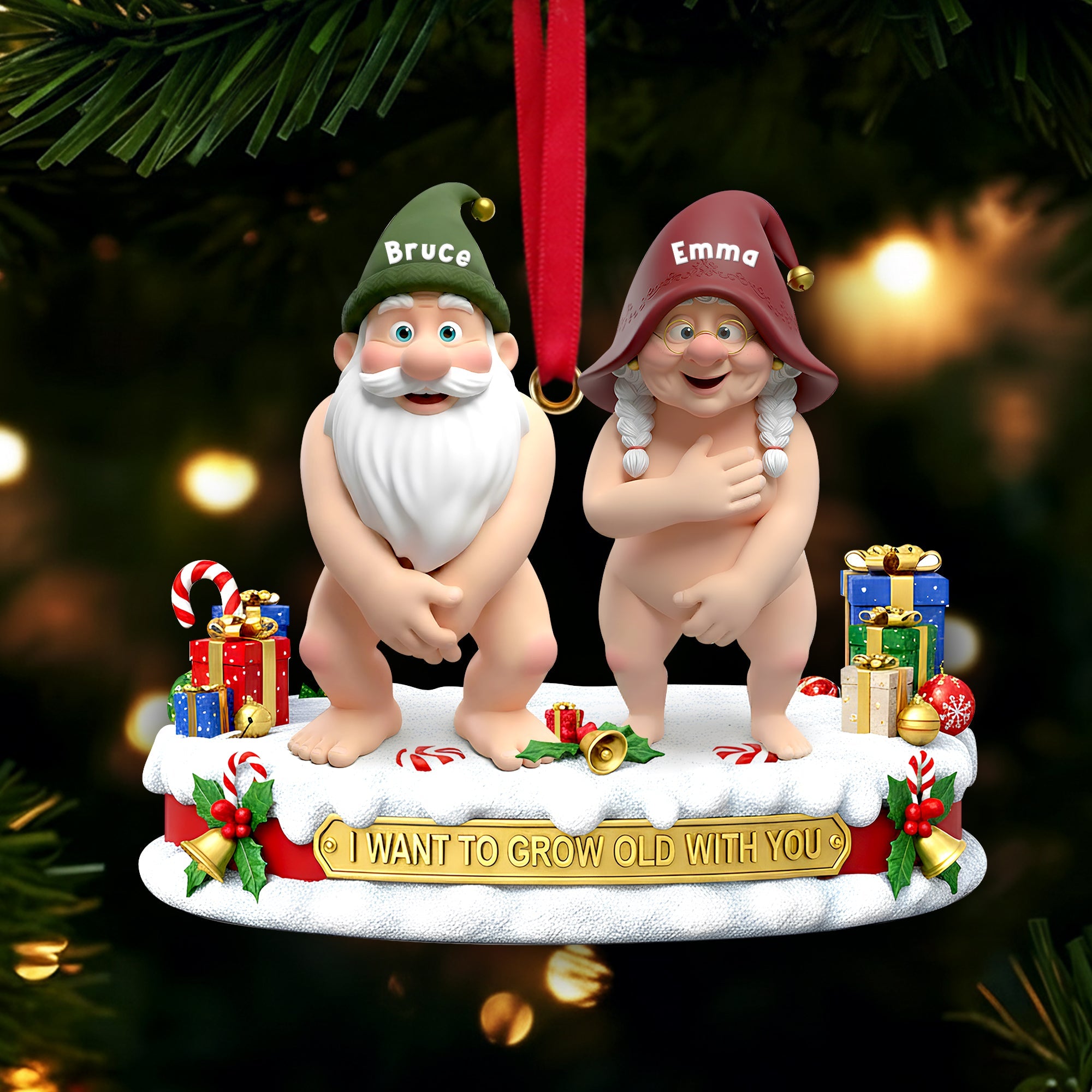Mischievous Gnome Couple Acrylic Ornament - Personalized Gifts For Couples - Family Christmas Ornament Gift