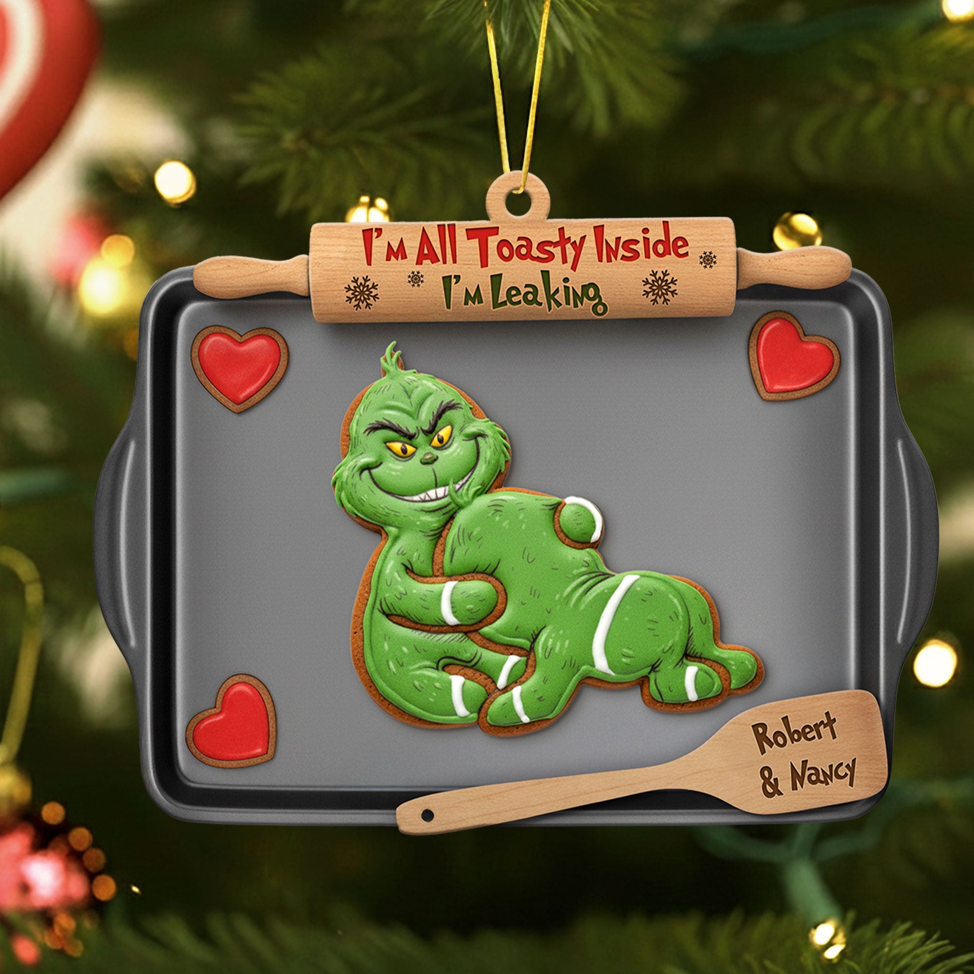 Mischievous Green Gingerbread Couple Ornament, Personalized Gifts For Couple - Xmas Ornament Gift